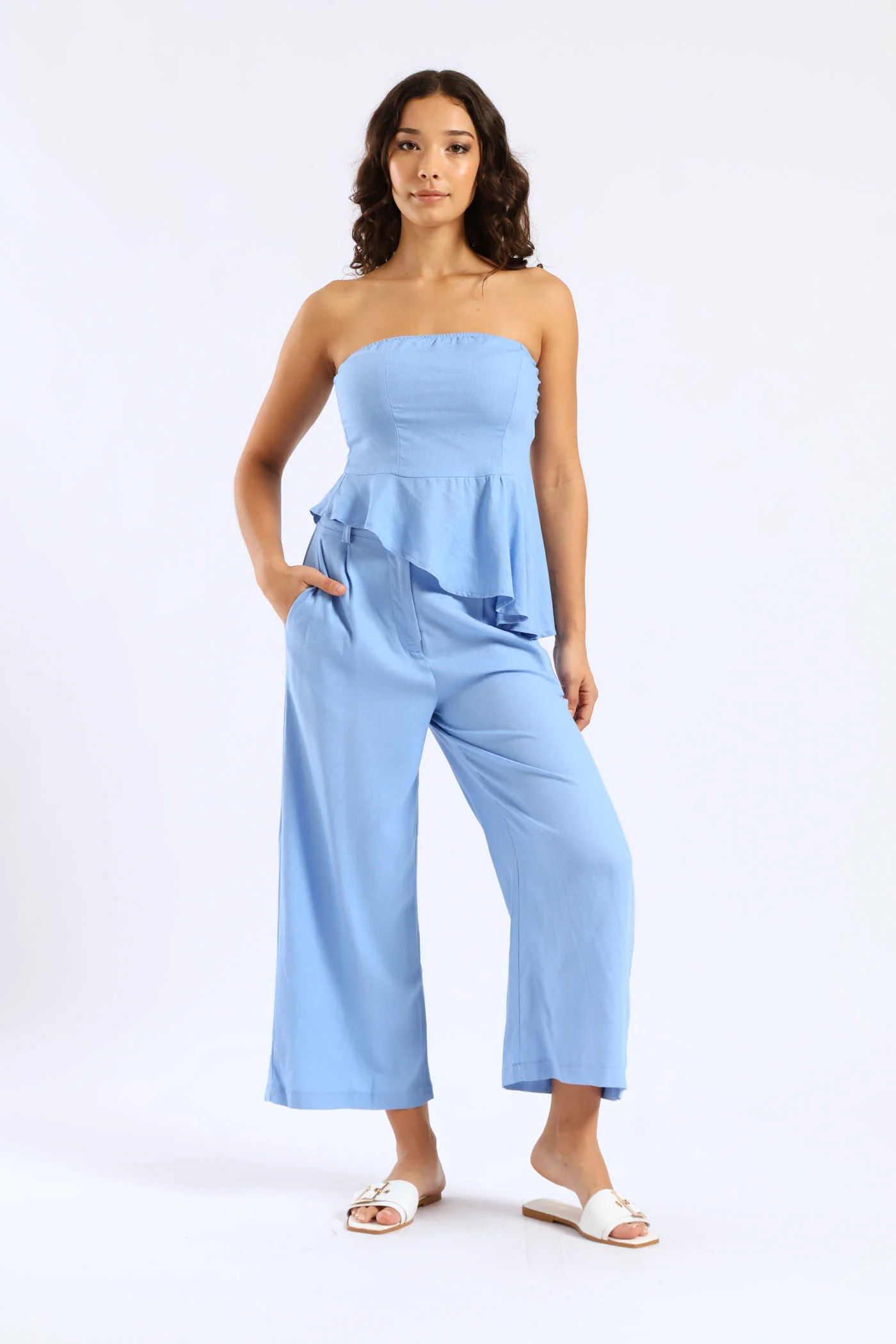 Asymmetrical Strapless Top - Blue - Image 3