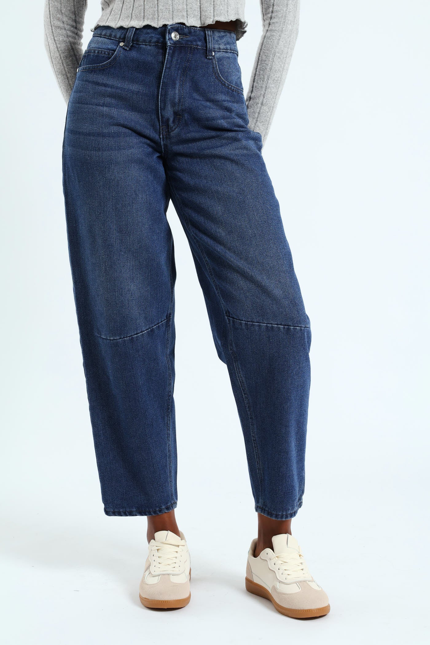 Back Buckle Barrel Jean - Dark Wash