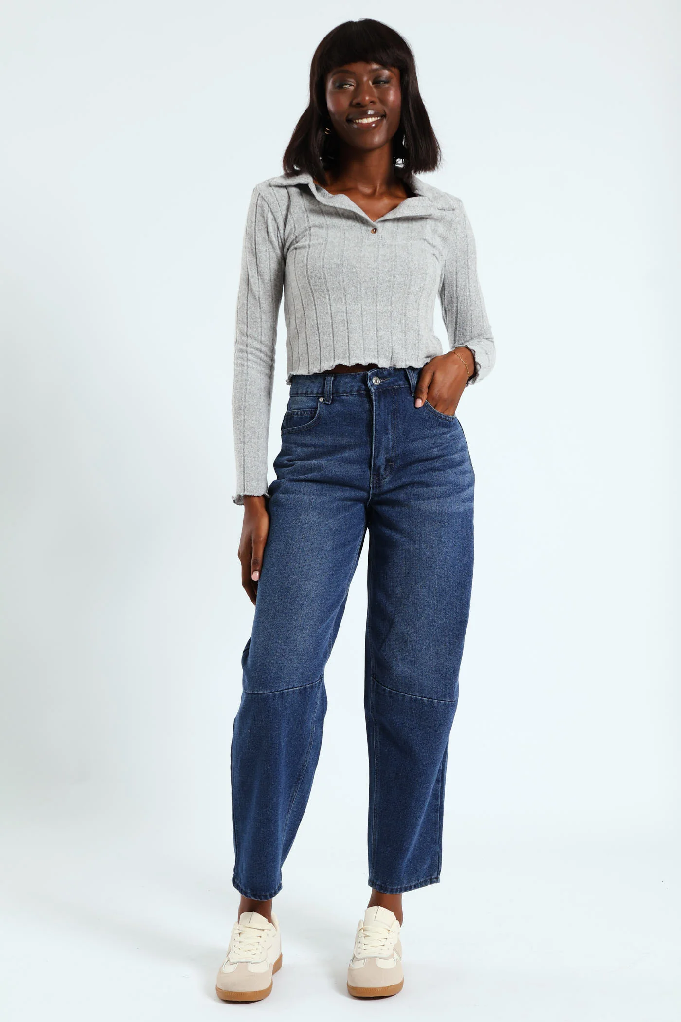 Back Buckle Barrel Jean - Dark Wash - Image 2