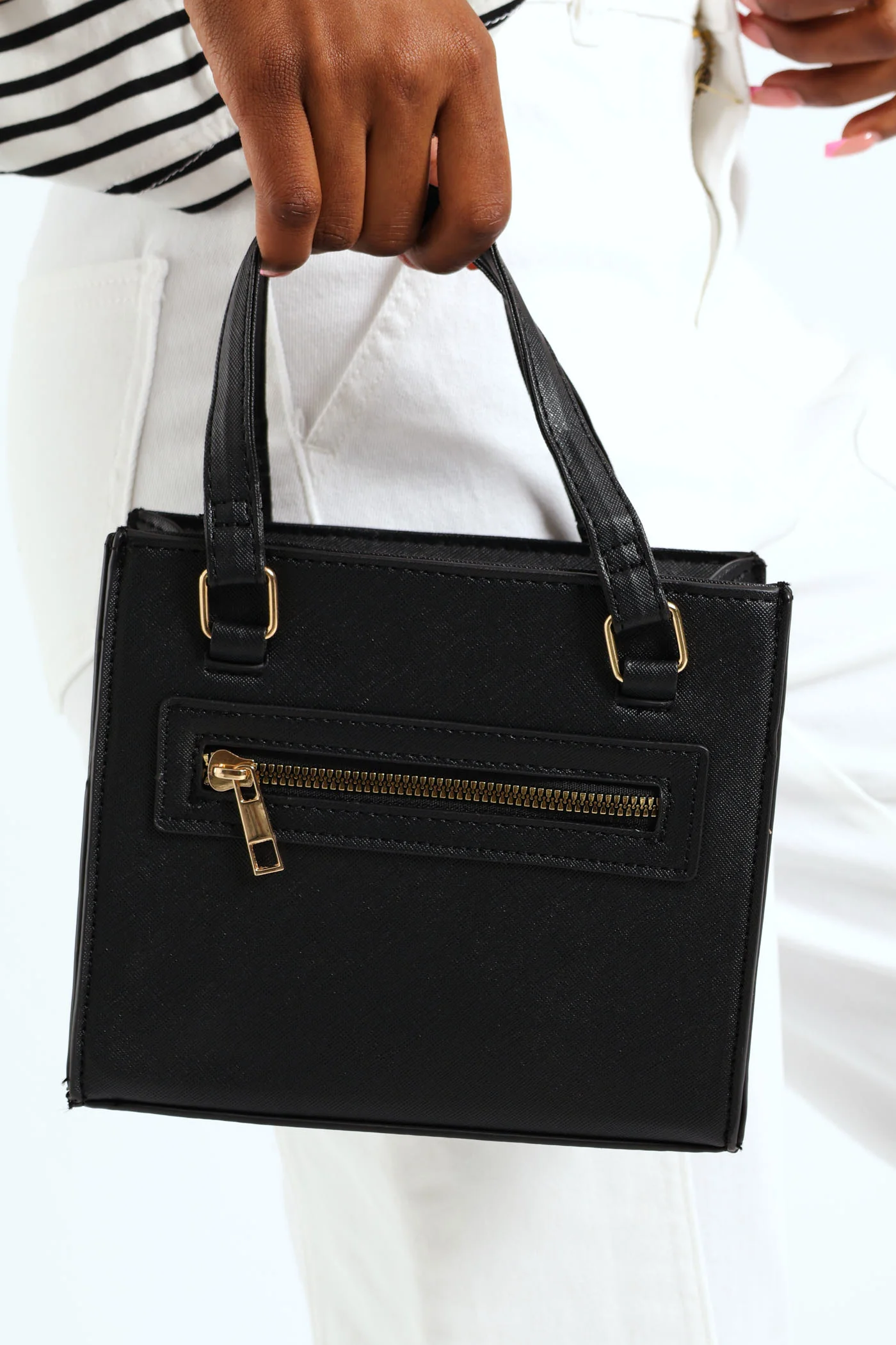 Back Zip Charm Detail Tote Bag - Black - Image 4