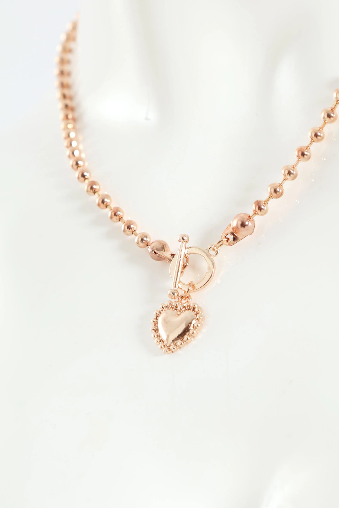 Ball & Chain Heart Pendant Necklace - Rose Gold