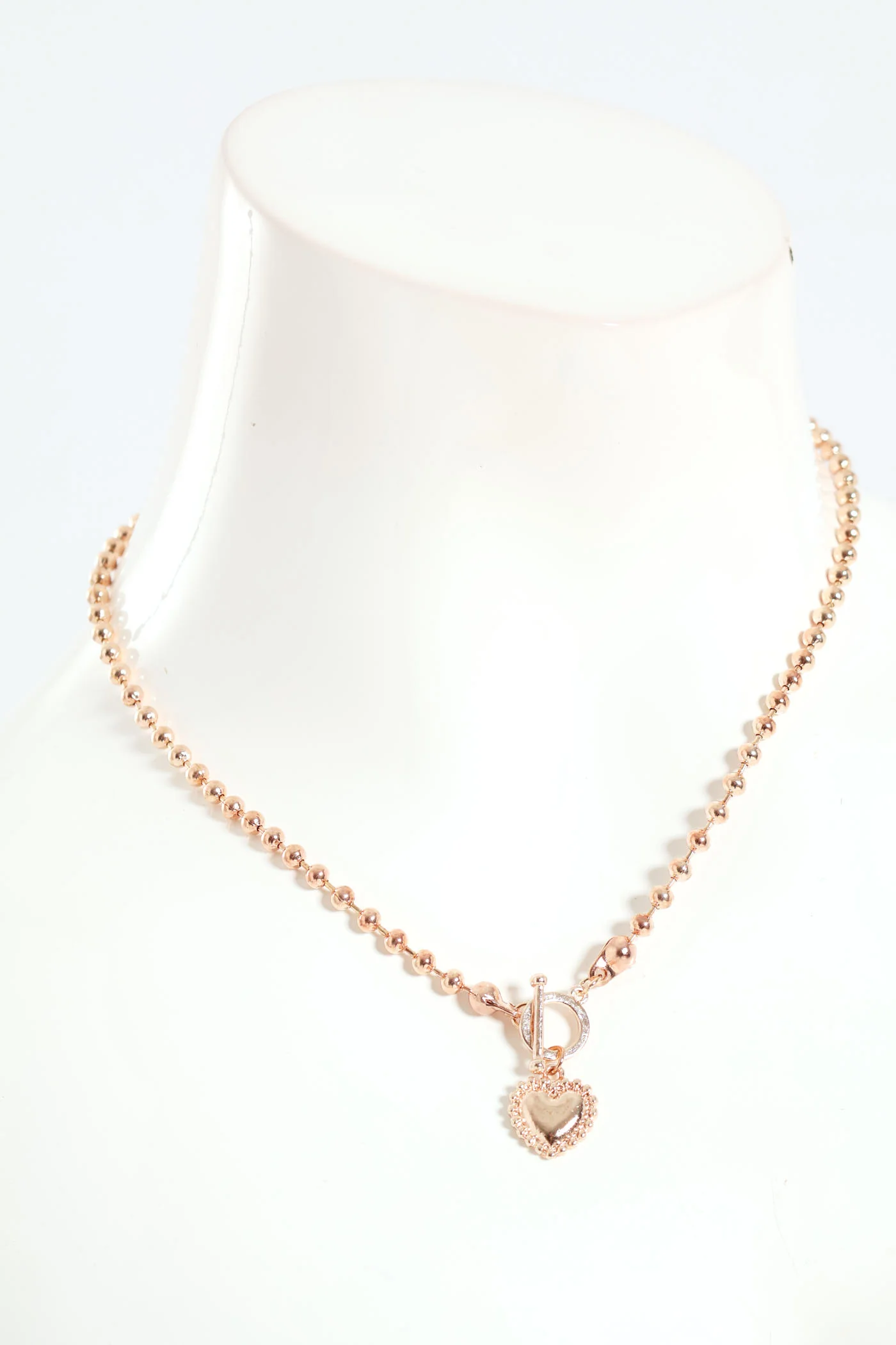 Ball & Chain Heart Pendant Necklace - Rose Gold - Image 2