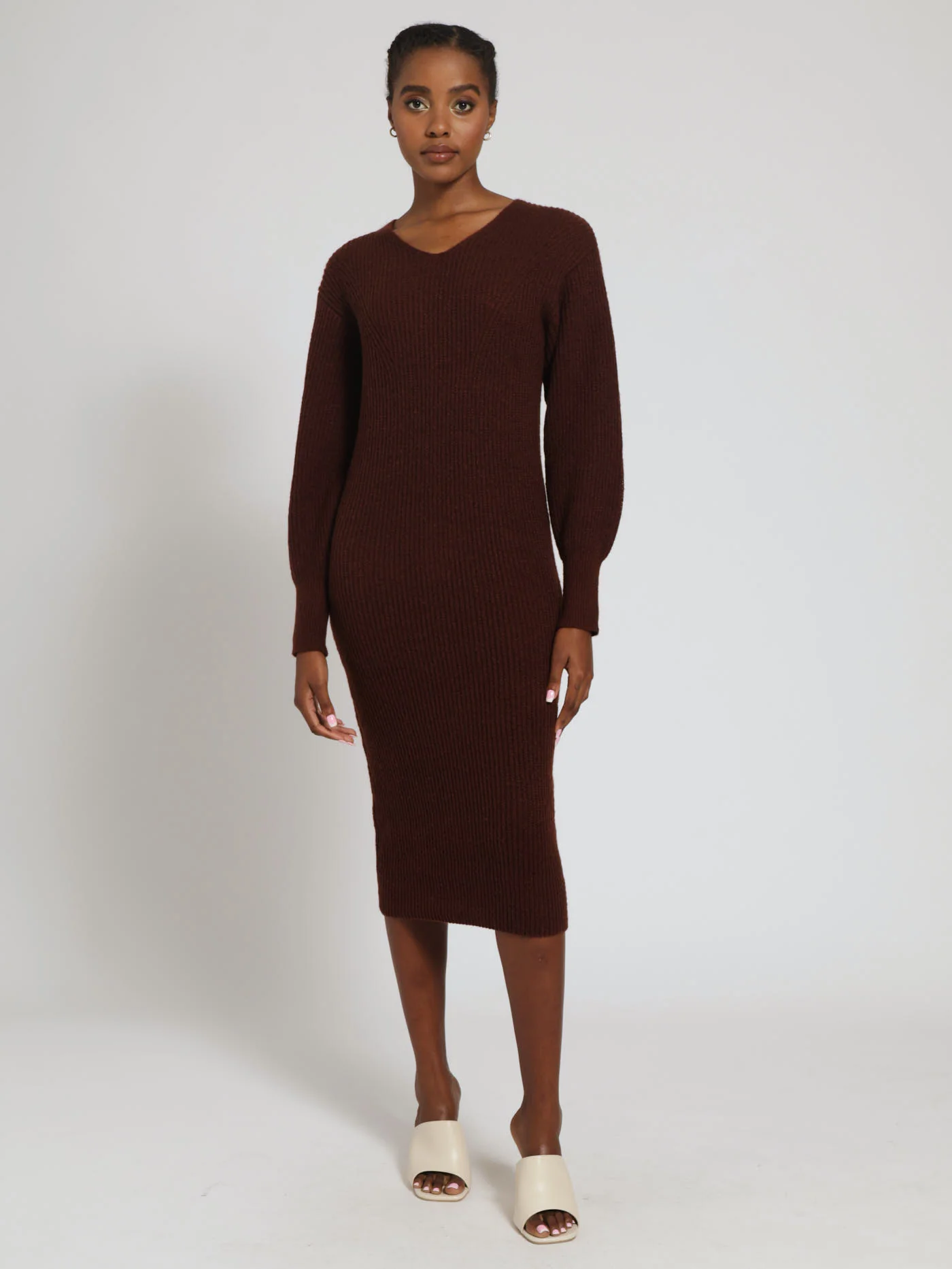 Balloon Sleeve Acrylic Bodycon Dress - Image 2