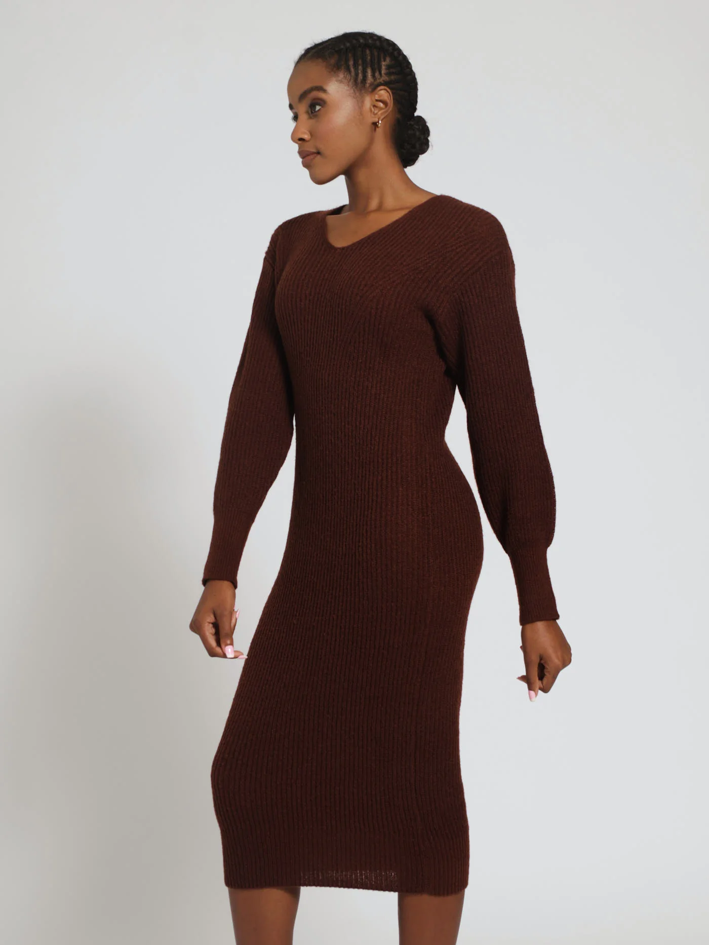 Balloon Sleeve Acrylic Bodycon Dress - Image 3