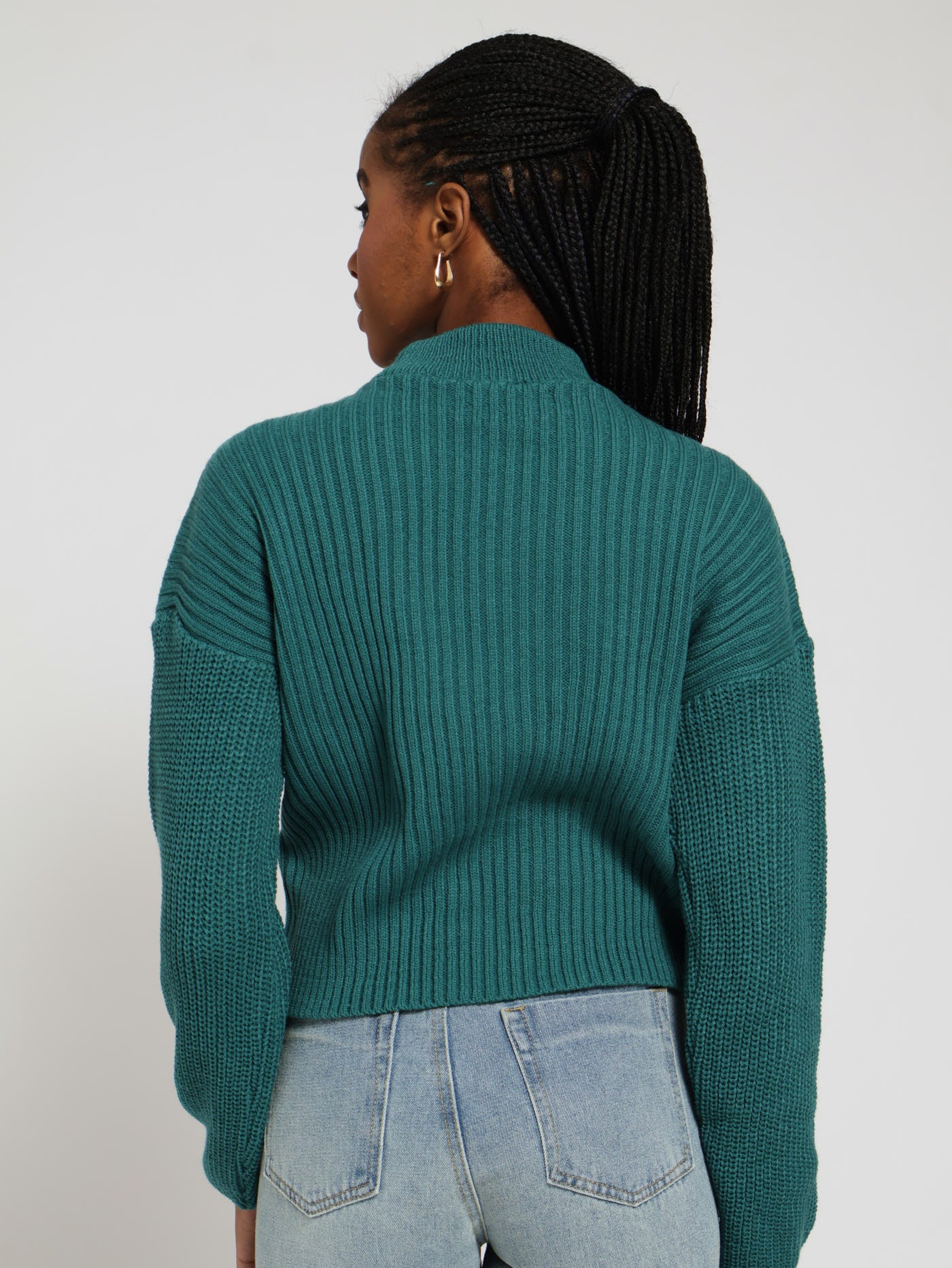 Balloon Sleeve Turtle Neck Knitwear - Teal - Image 3