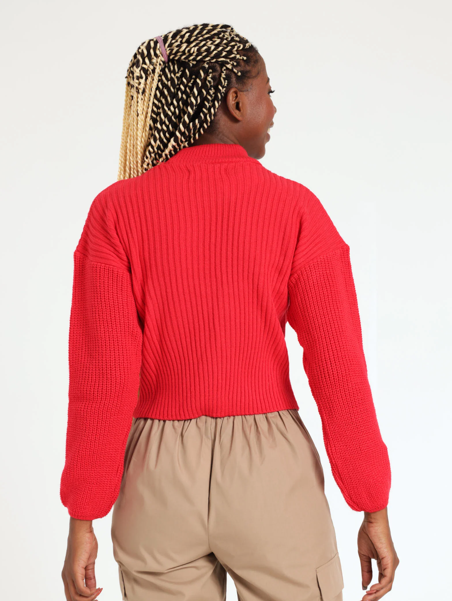 Balloon Sleeve Turtle Neck - Red - Image 3
