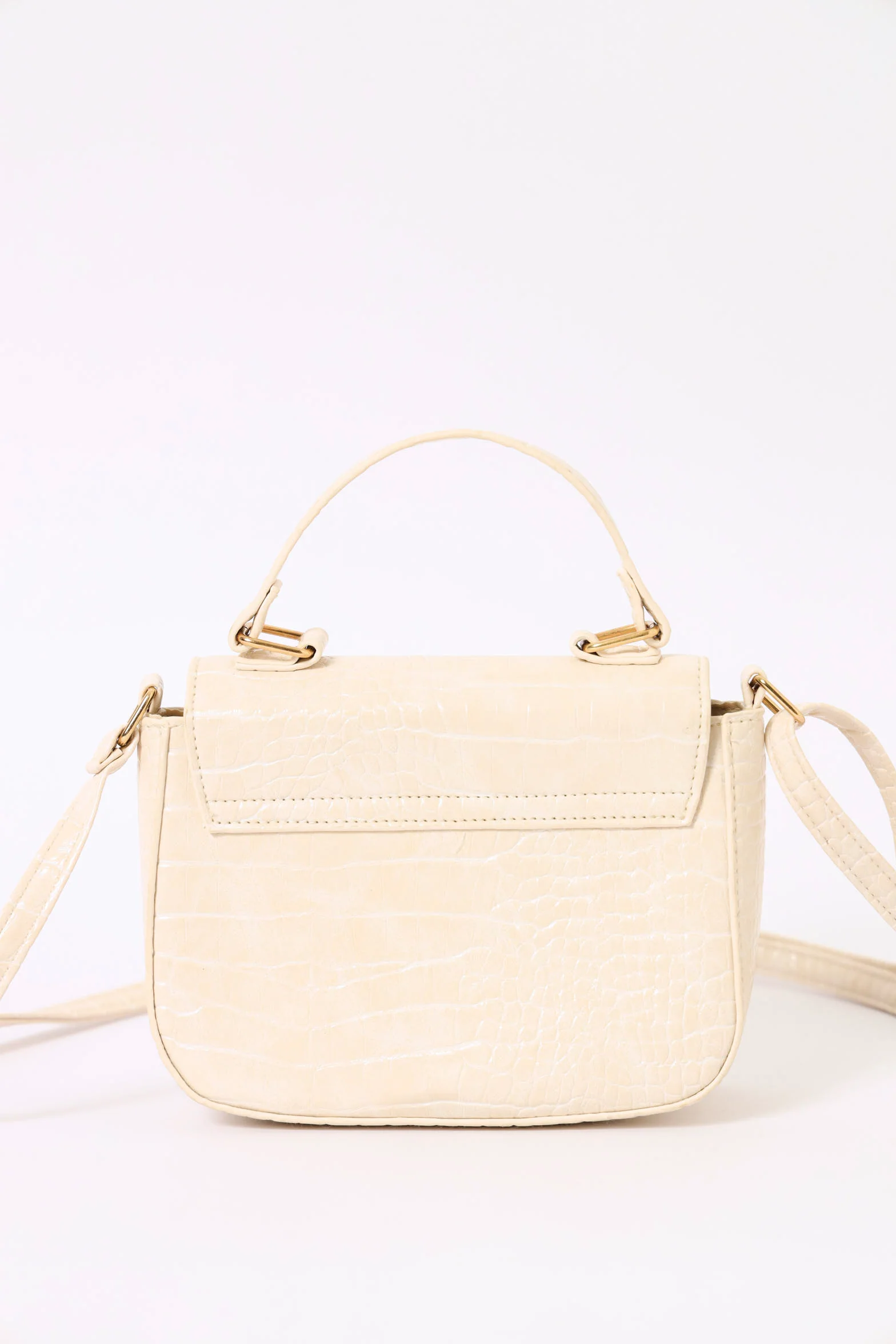 Bamboo Clasp Satchel Bag - Cream - Image 5