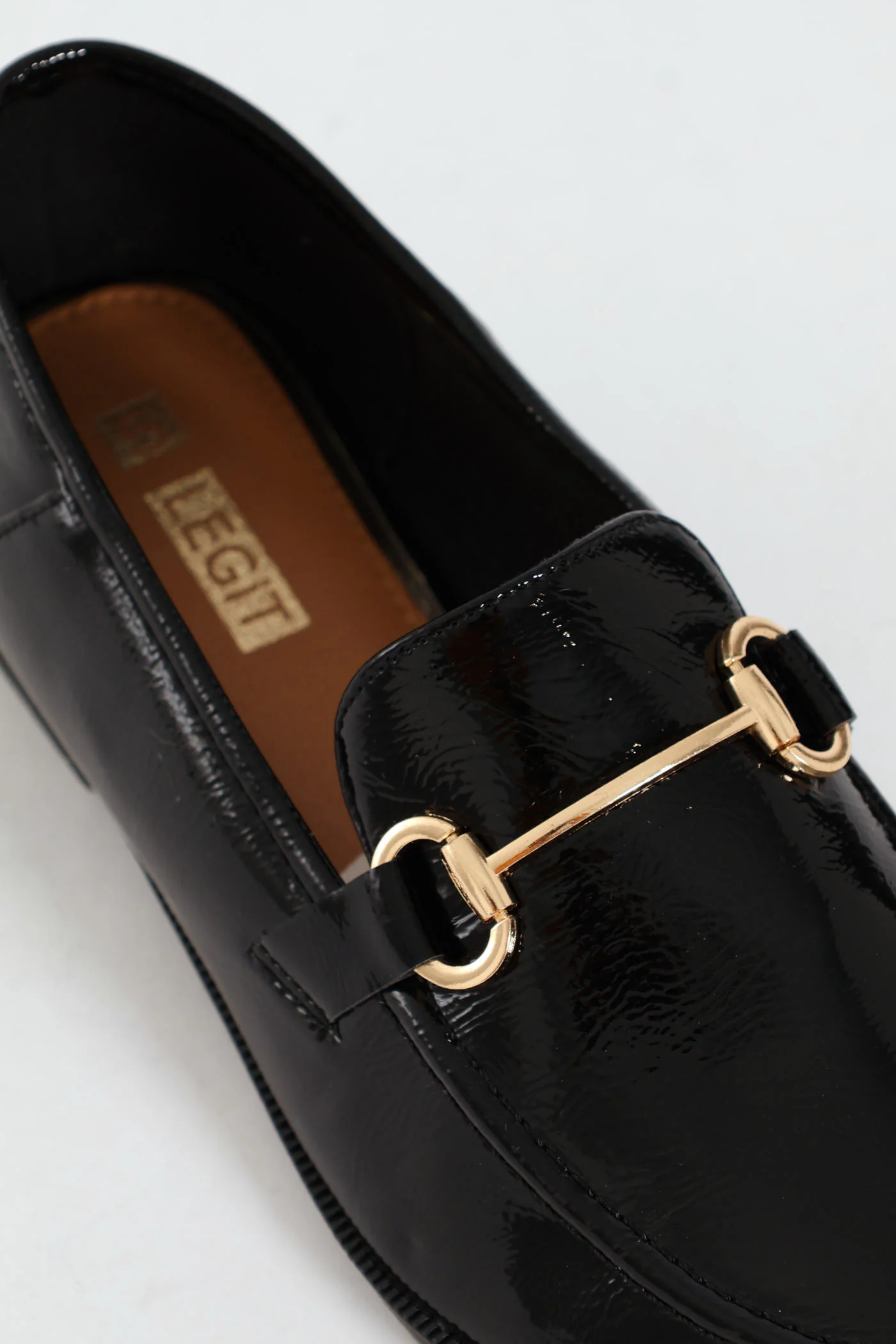 Bar Trim Textured Patent Loafer - Black - Image 2