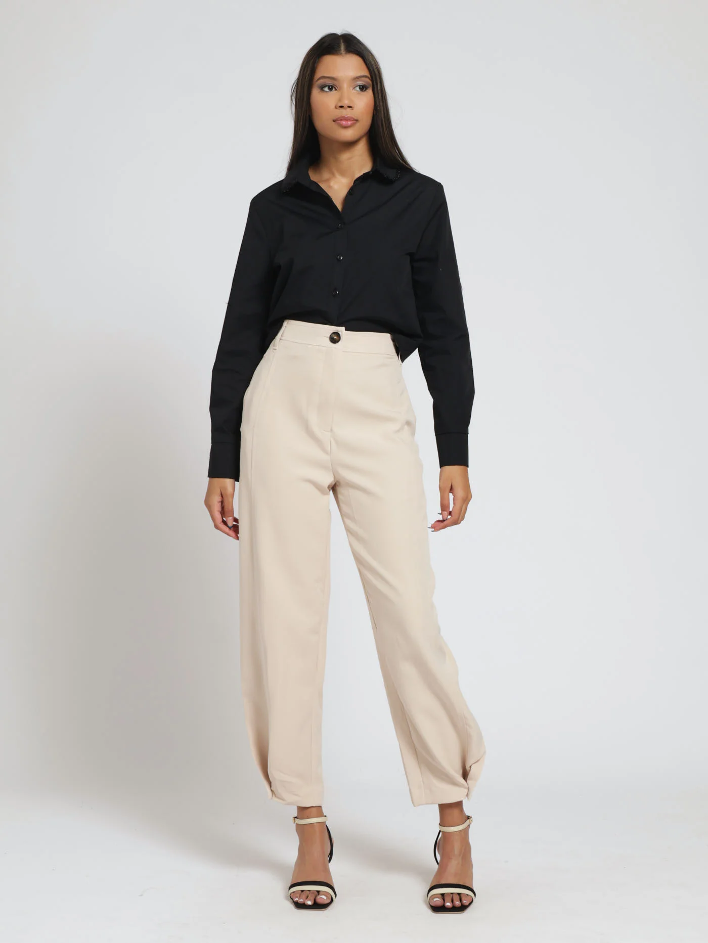 Barbi Button Hem Detail Pants - Stone - Image 4