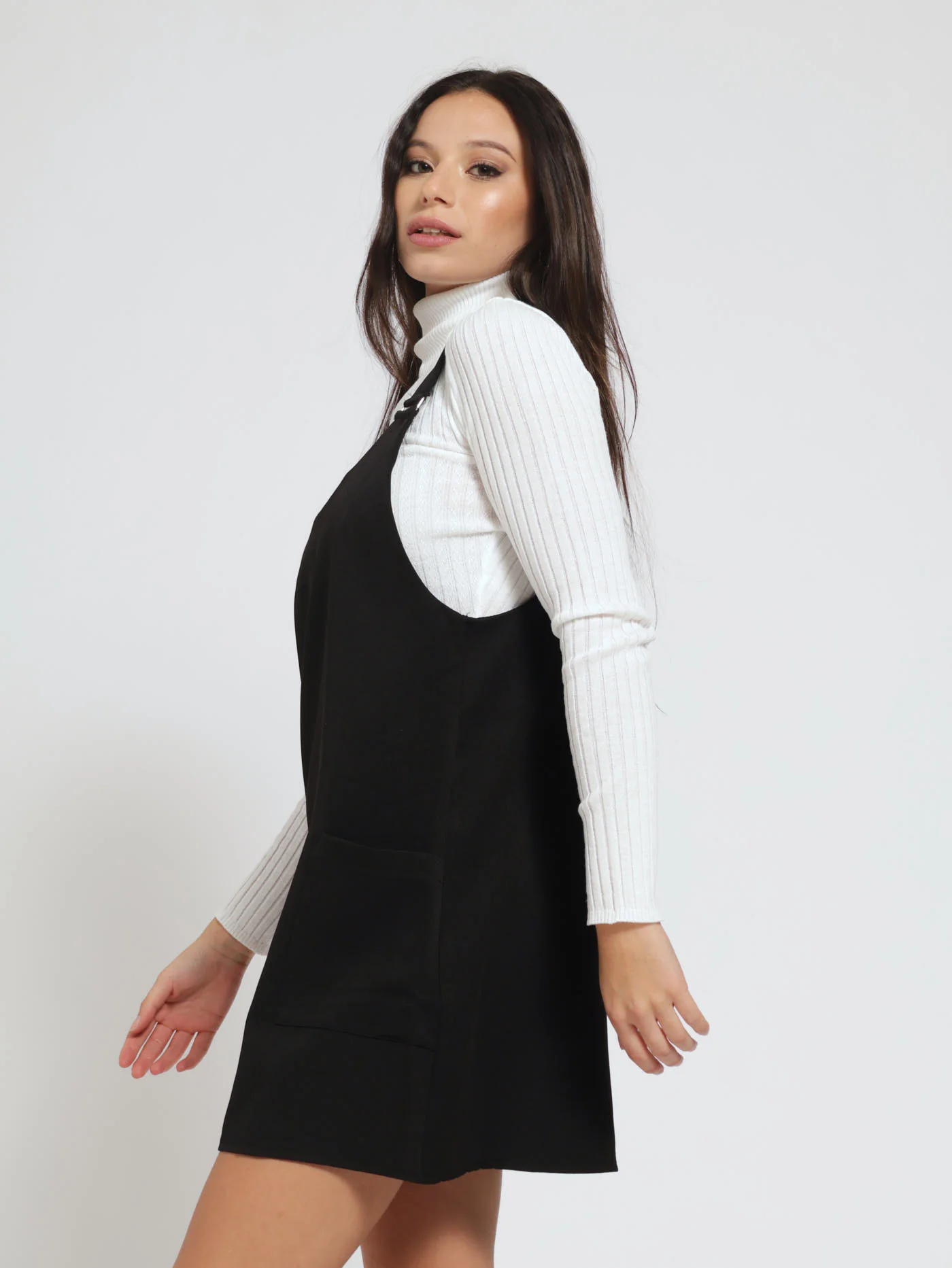 Barbi Mini Pinafore Dress - Black - Image 2