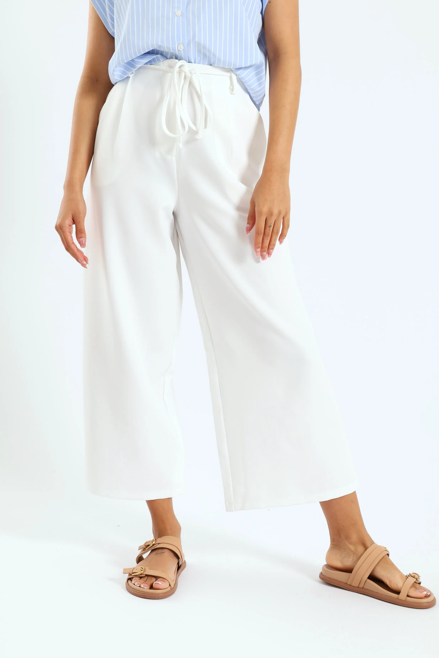 Barbie Tie Belt Culotte Pants - White