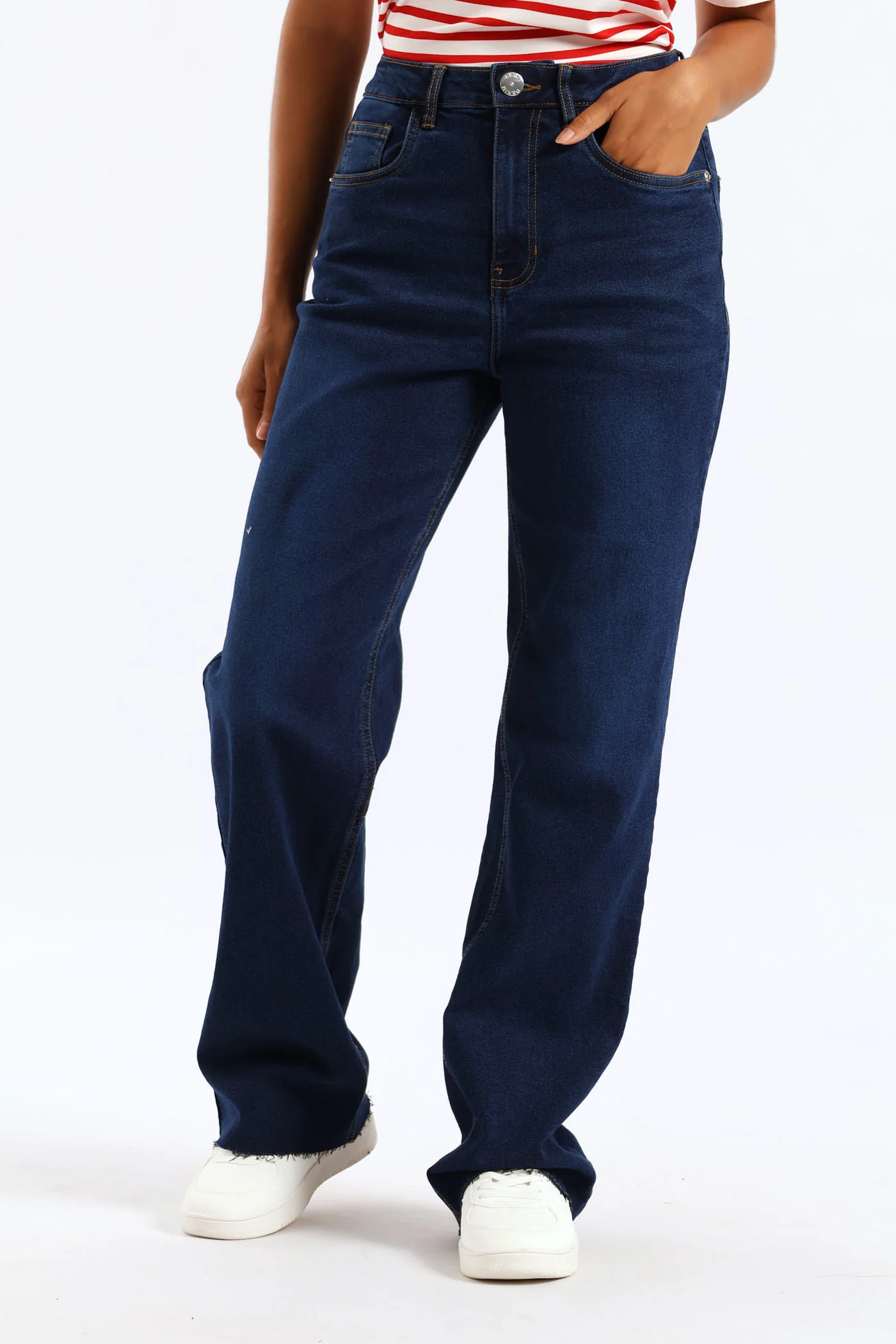Basic Raw Hem Wide Leg Jean - Dark Wash