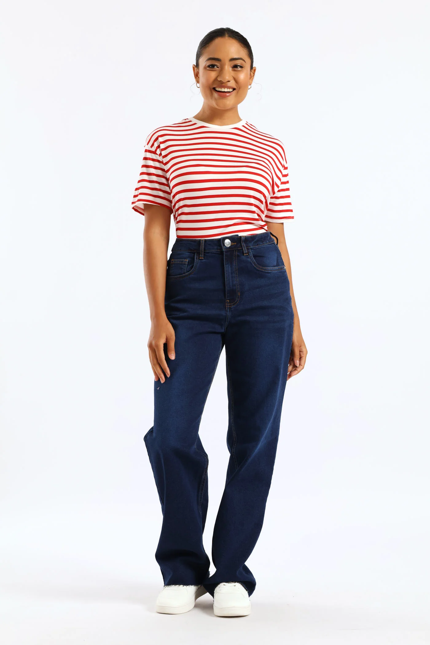 Basic Raw Hem Wide Leg Jean - Dark Wash - Image 2