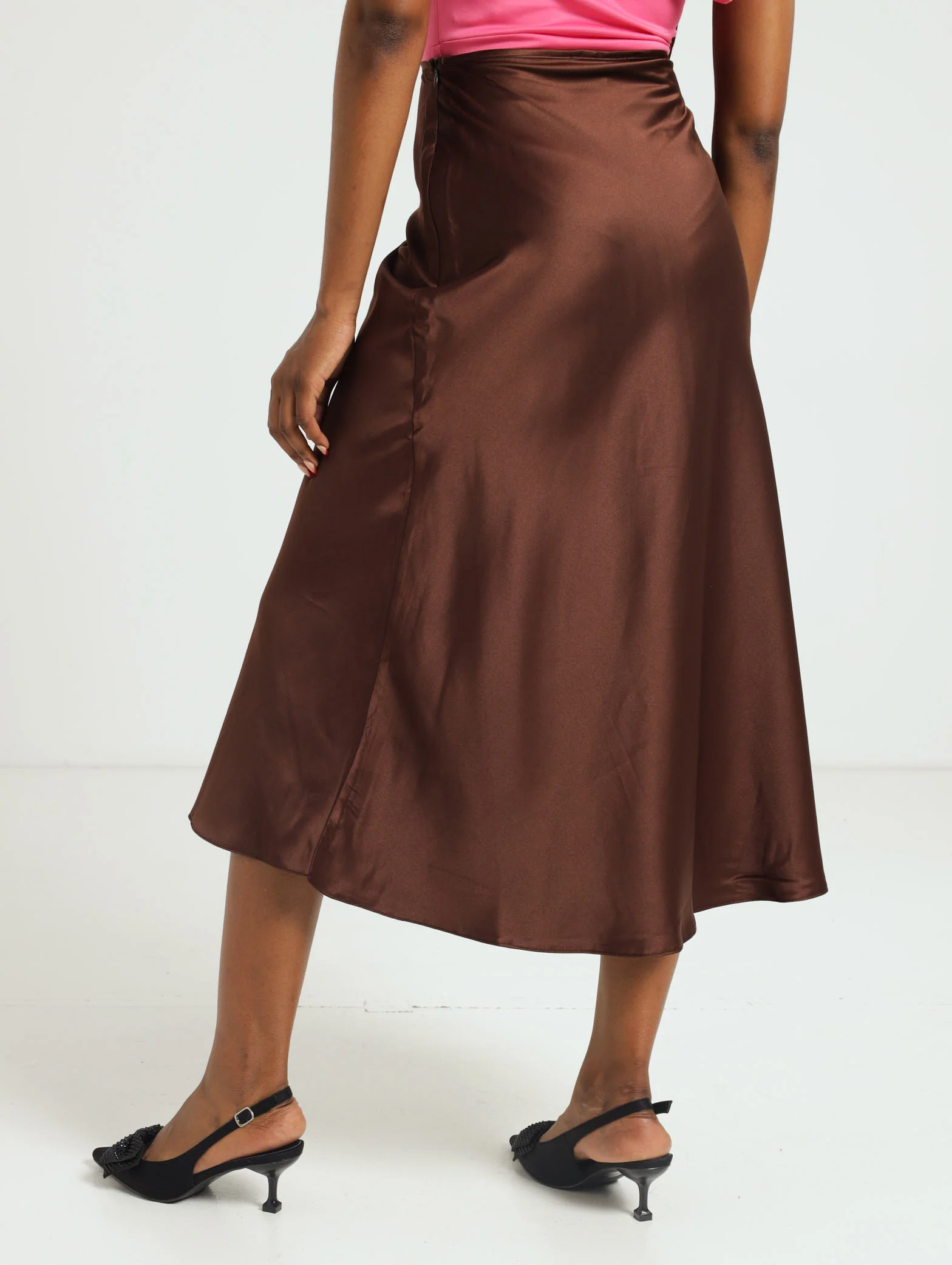 Basic Satin Slip Skirt - Brown - Image 4