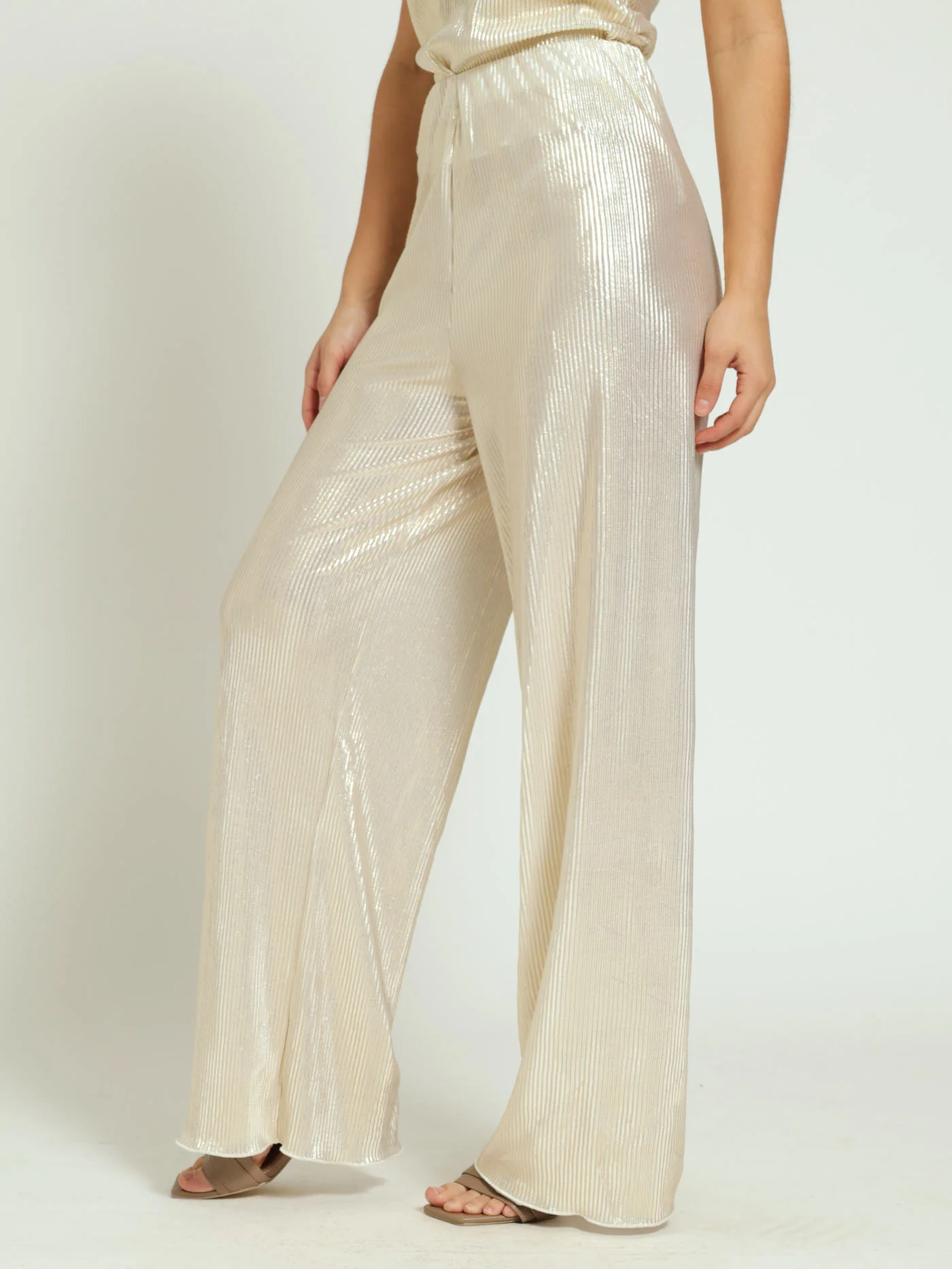 Basic Wideleg Bodre Pants - Gold - Image 2