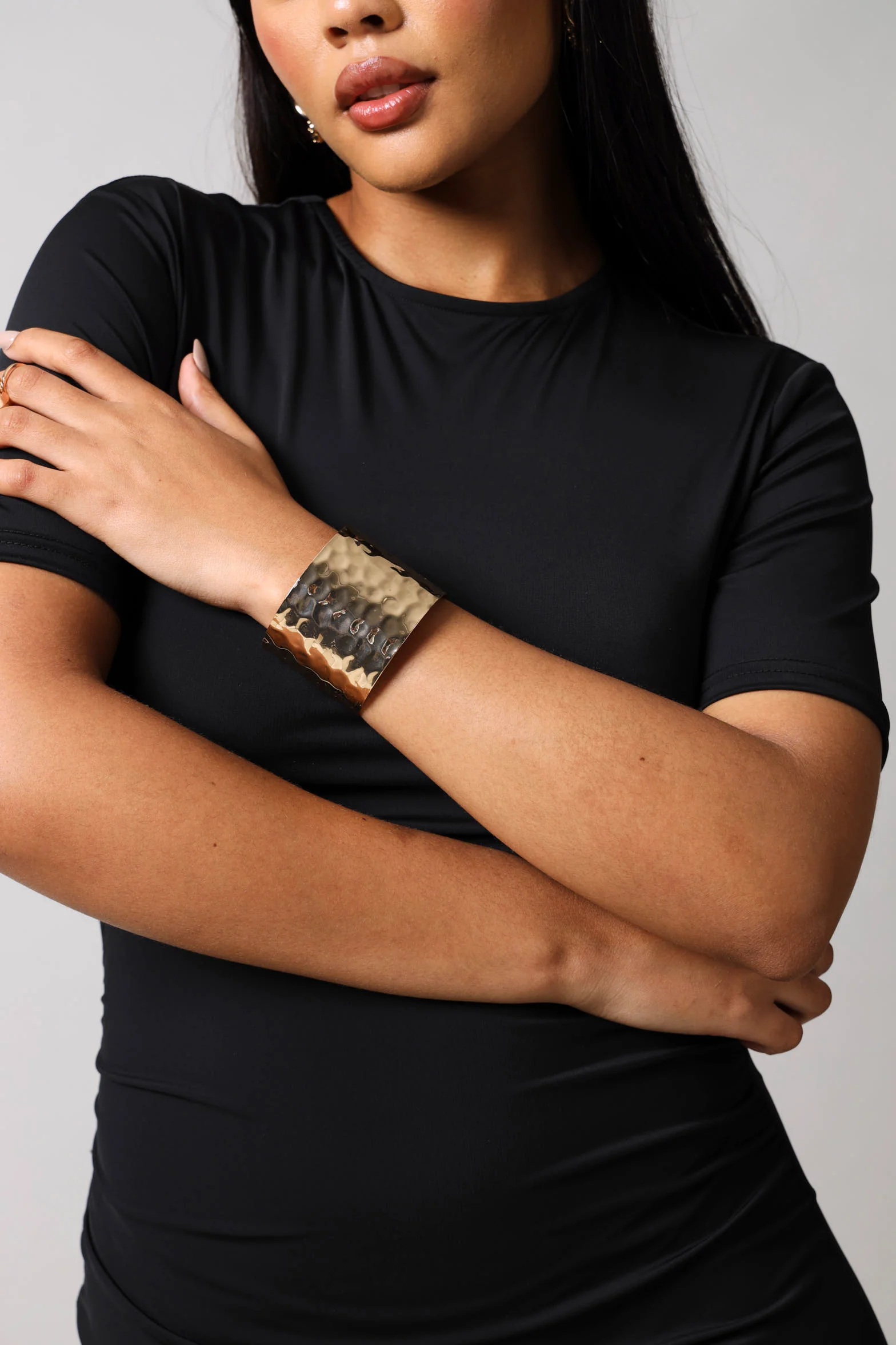 Battered Cuff Bangle - Gold
