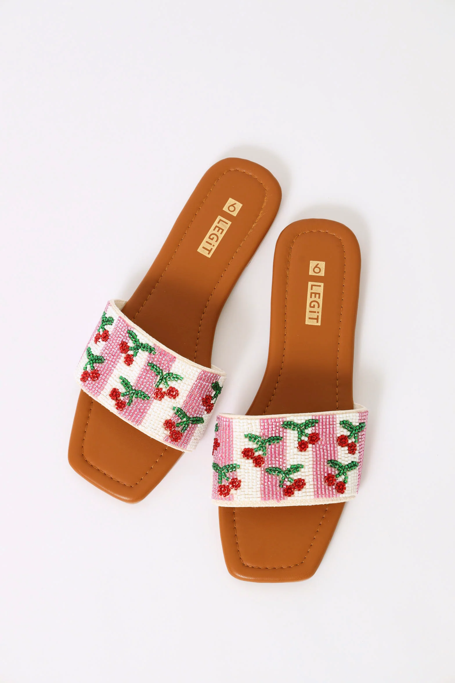 Beaded Cherry One Strap Flat Sandal - Multi