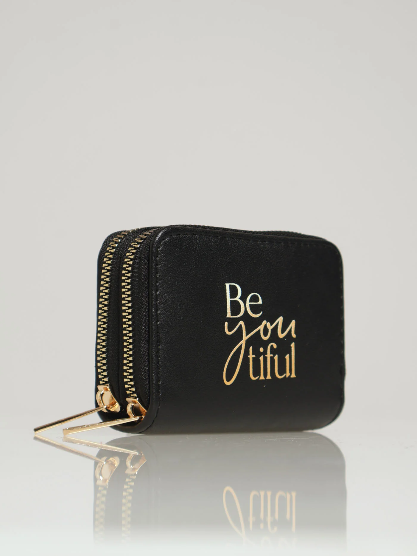 Beautiful Slogan Double Zip Wallet - Black - Image 2