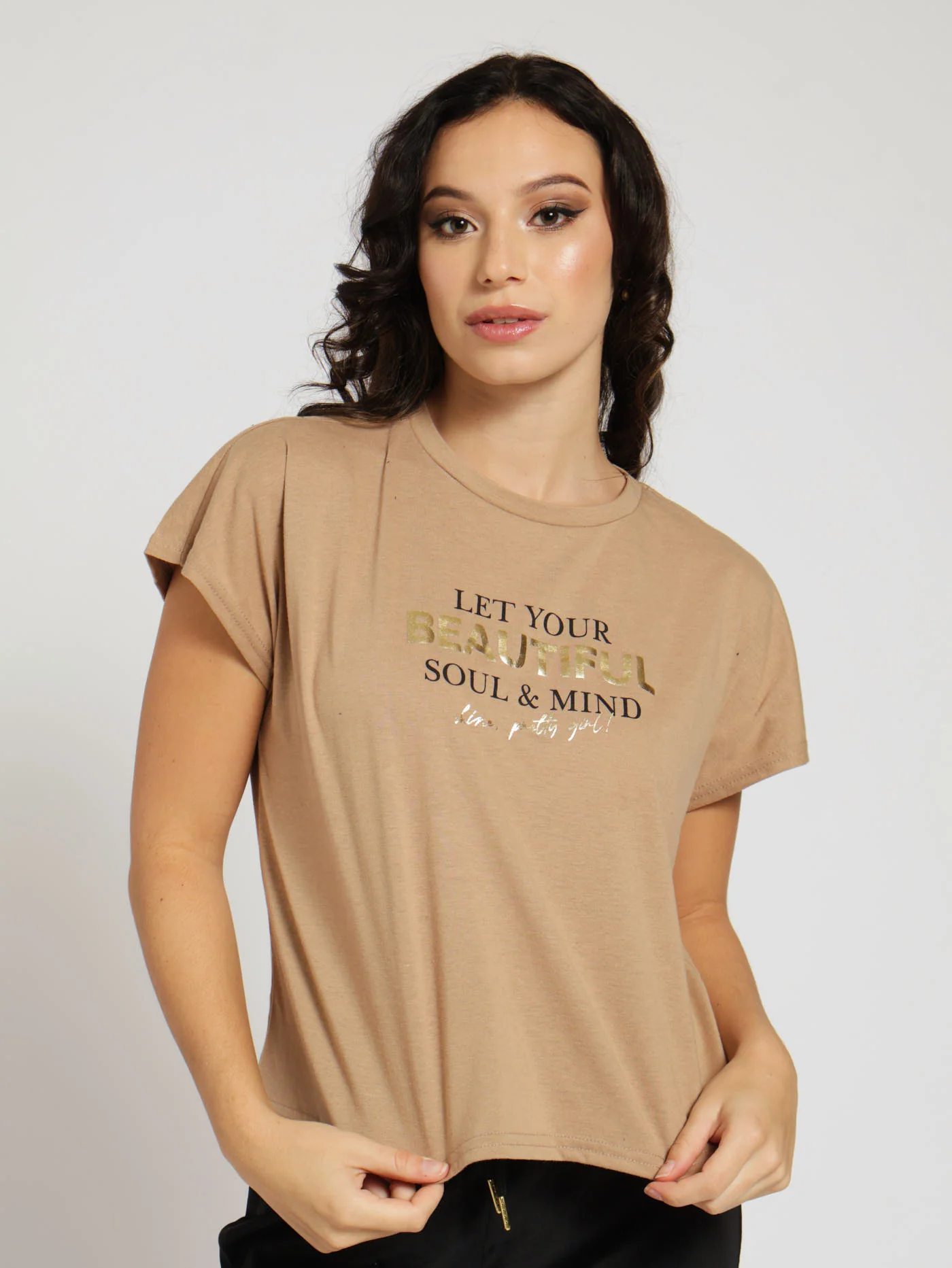 Beautiful Soul Slogan Tee - Caramel