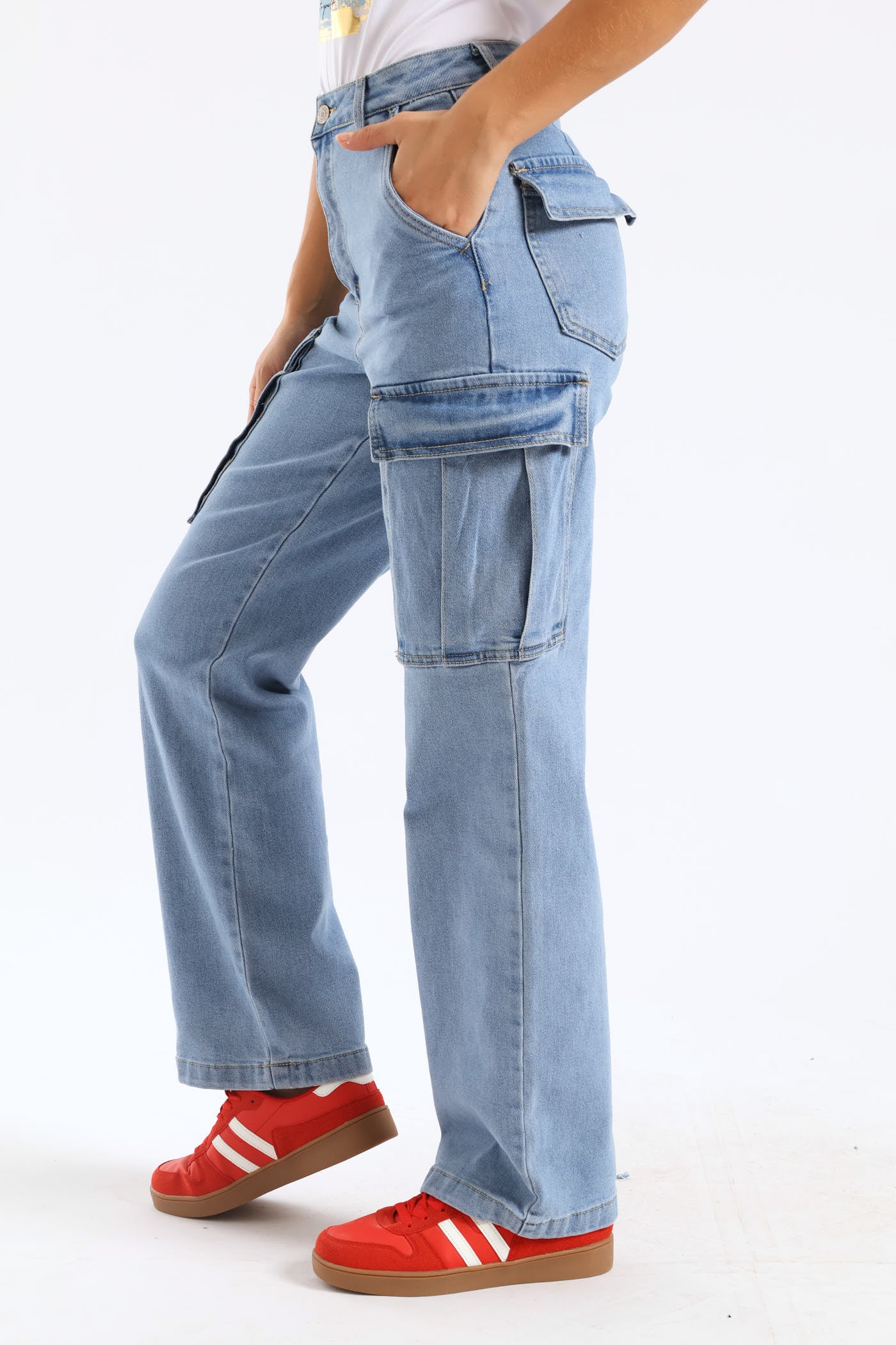 Bellow Pocket 90'S Wideleg Cargo Jean - Light Wash