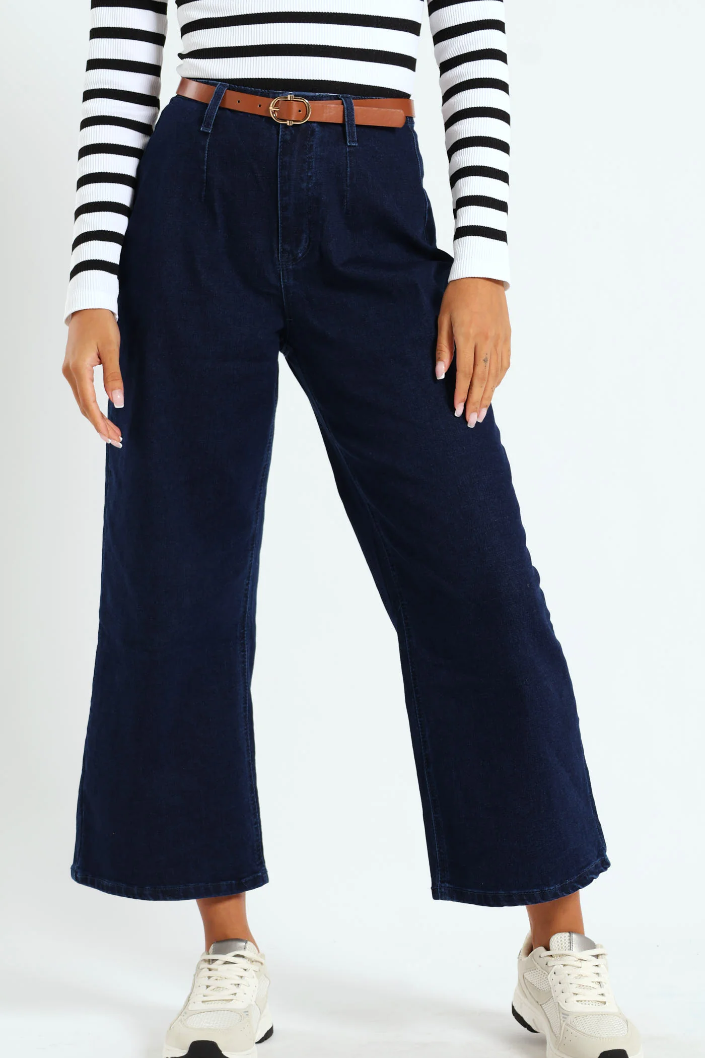 Belted Comfort Stretch Wideleg Pants - Ink