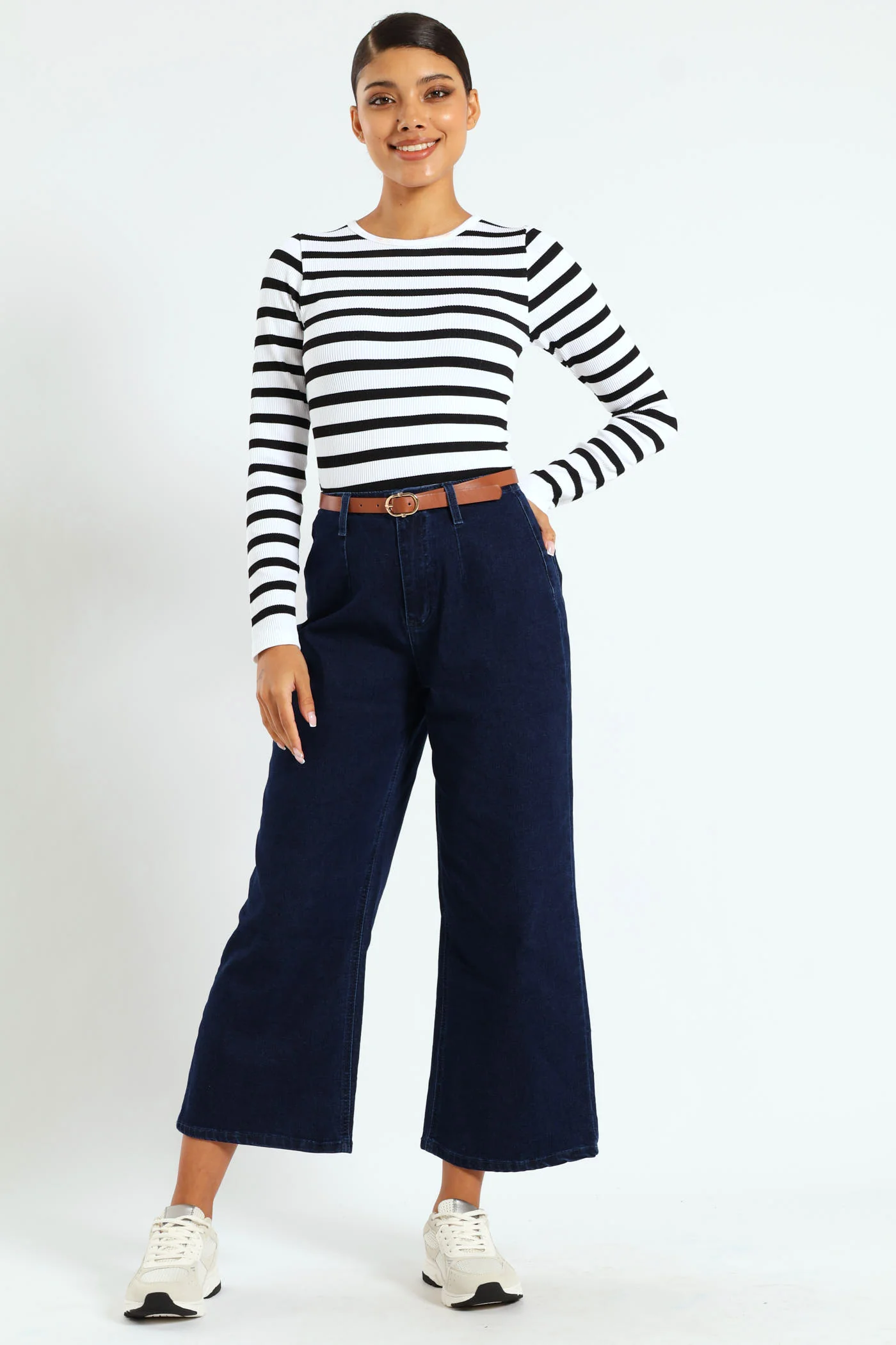 Belted Comfort Stretch Wideleg Pants - Ink - Image 6