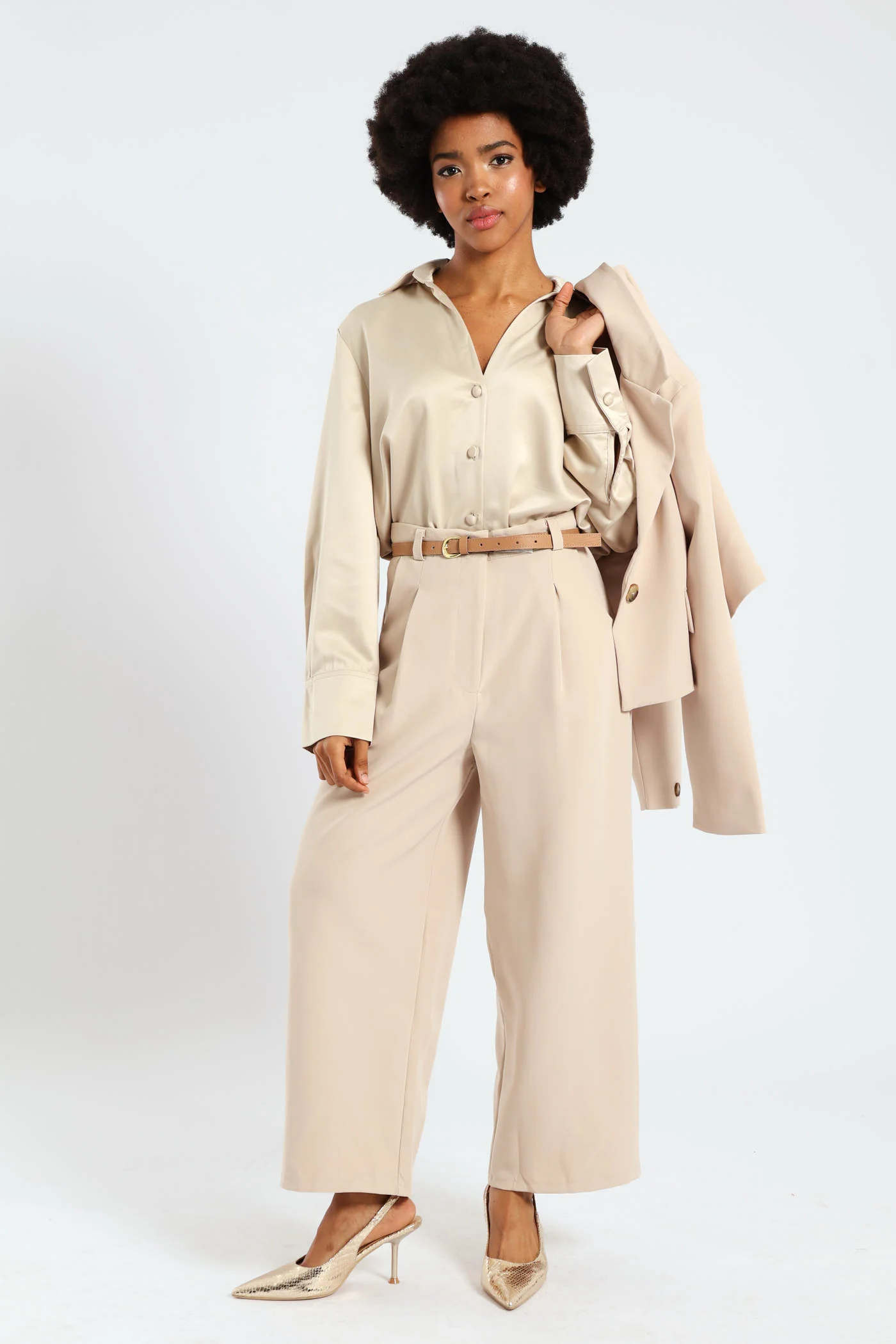 Belted Culotte Pants - Nude - Image 2