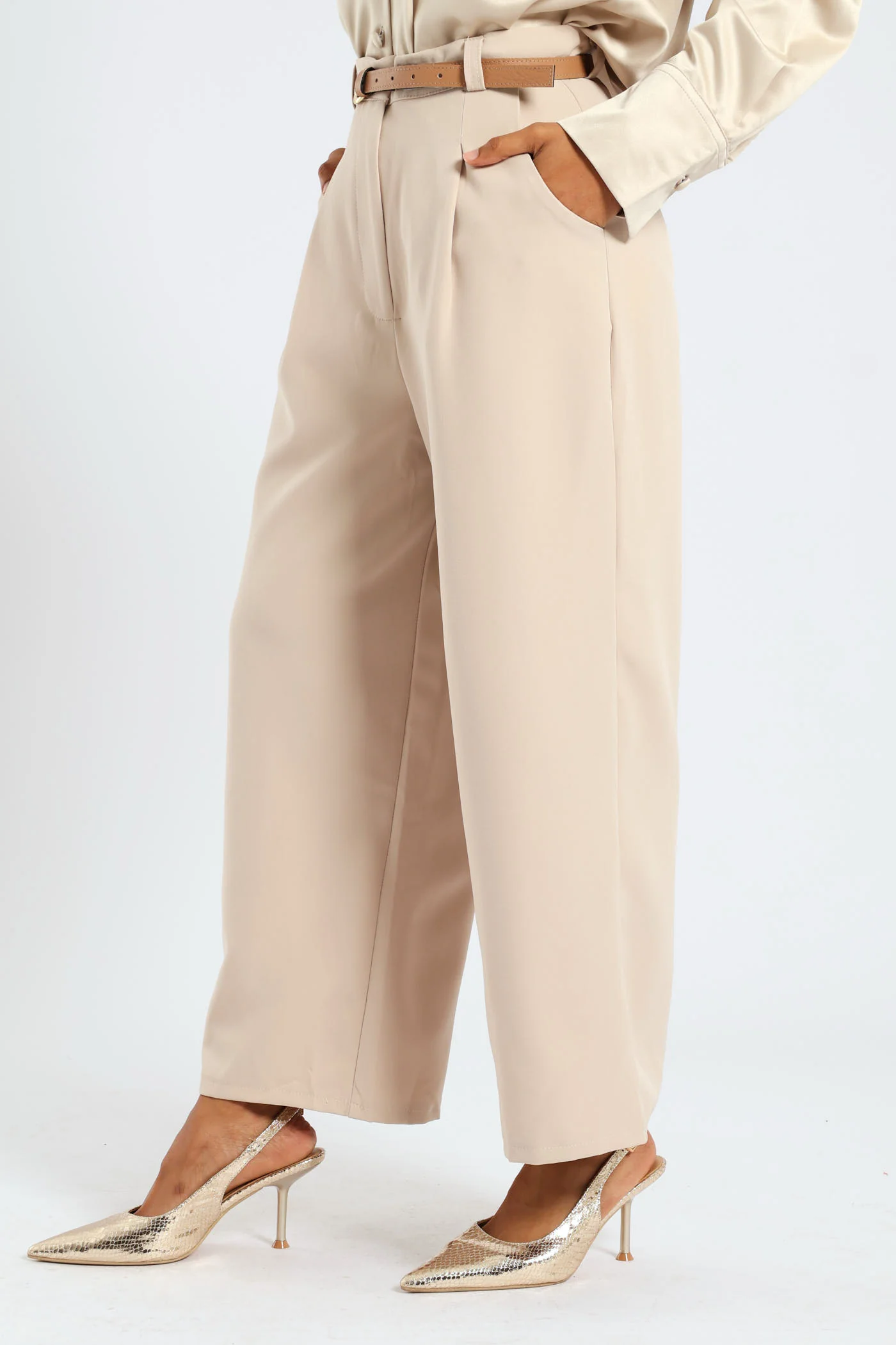 Belted Culotte Pants - Nude - Image 3