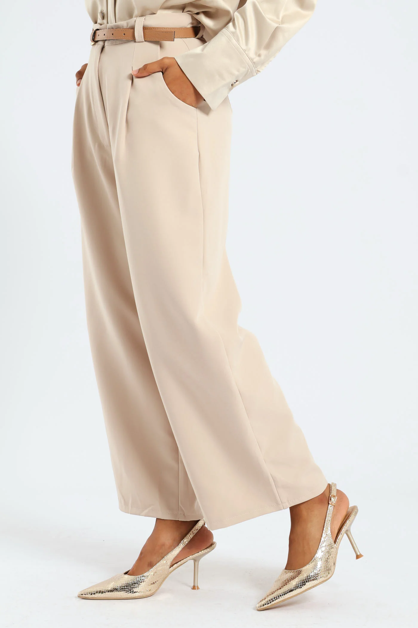 Belted Culotte Pants - Nude - Image 4