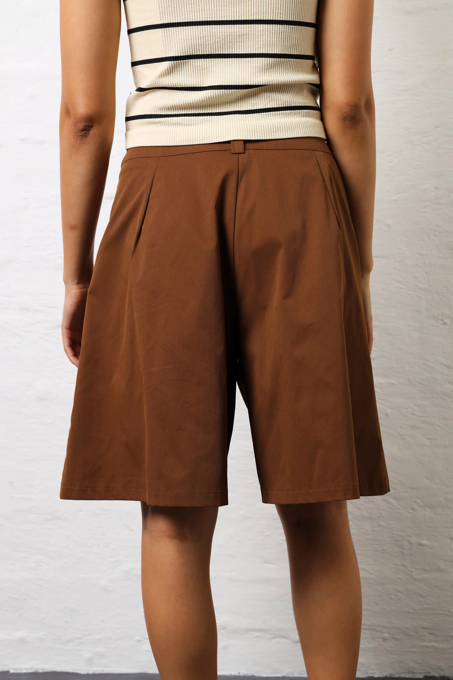 Belted Pleat Front Bermuda Shorts - Chocolate - Image 4