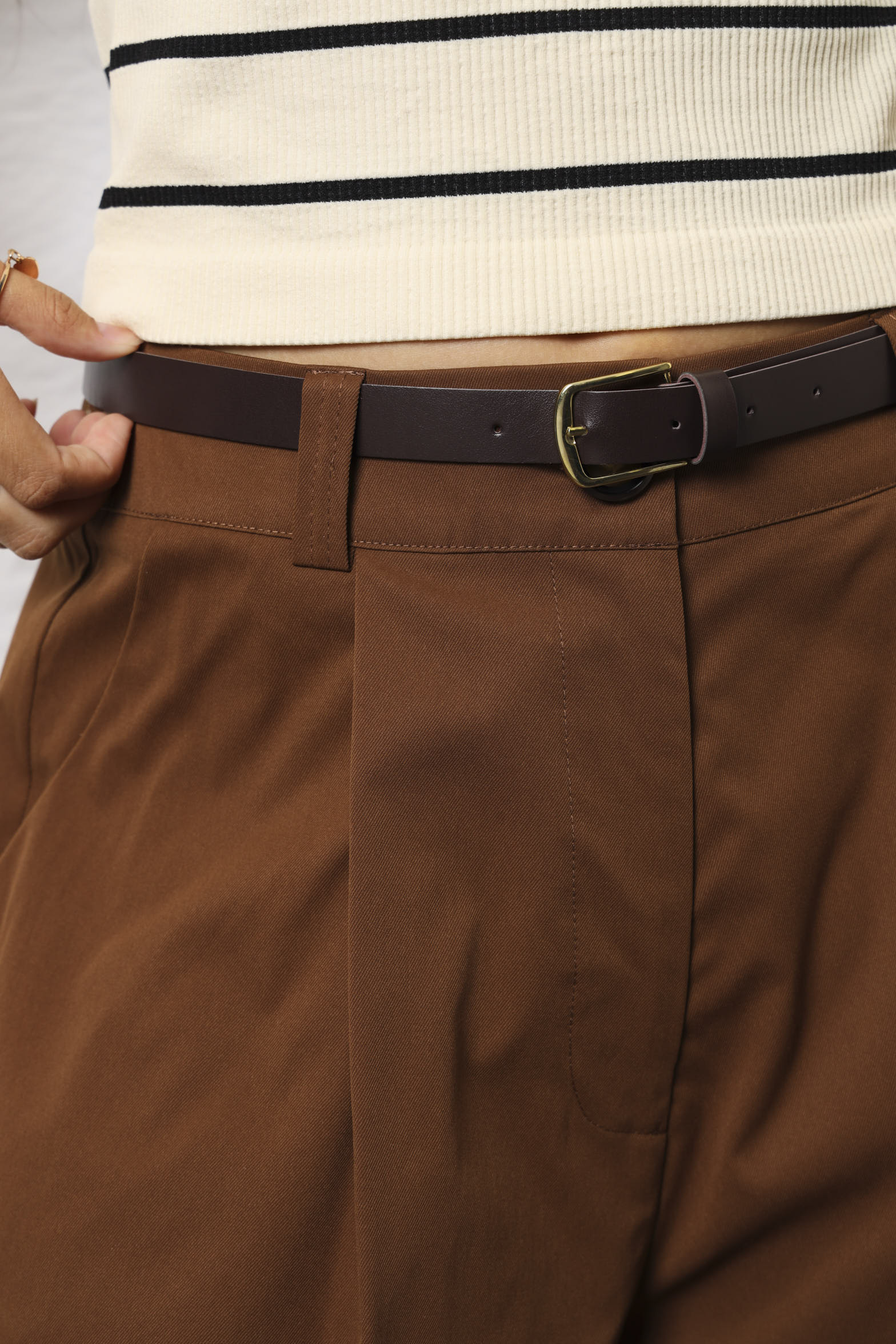 Belted Pleat Front Bermuda Shorts - Chocolate - Image 5