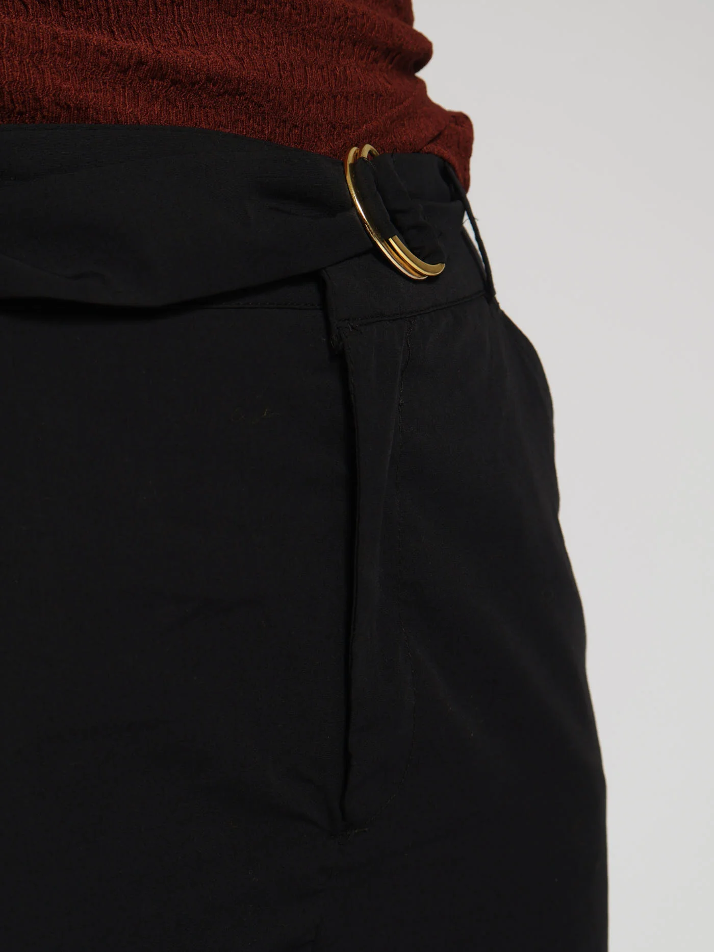 Belted Poplin Wideleg Pants - Black - Image 4