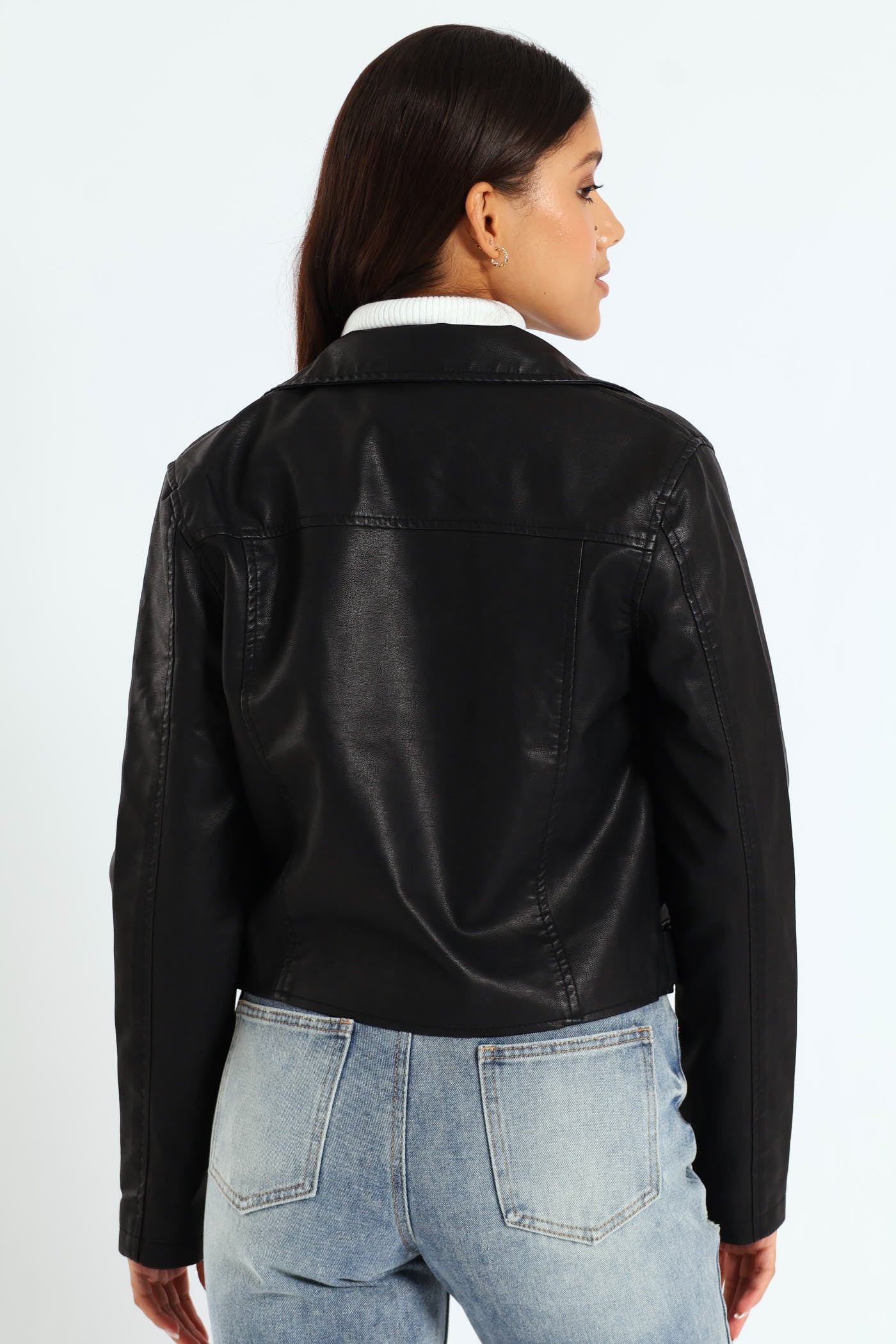 Belted Pu Biker Jacket - Black - Image 3