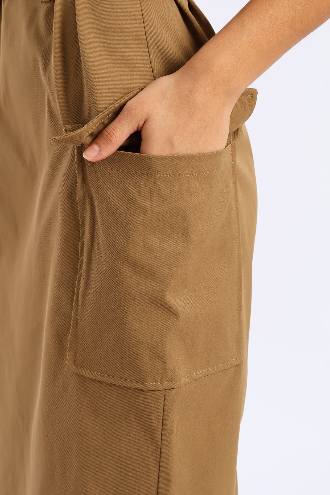 Belted Strapless Utility Midi Dress - Olive - Image 6