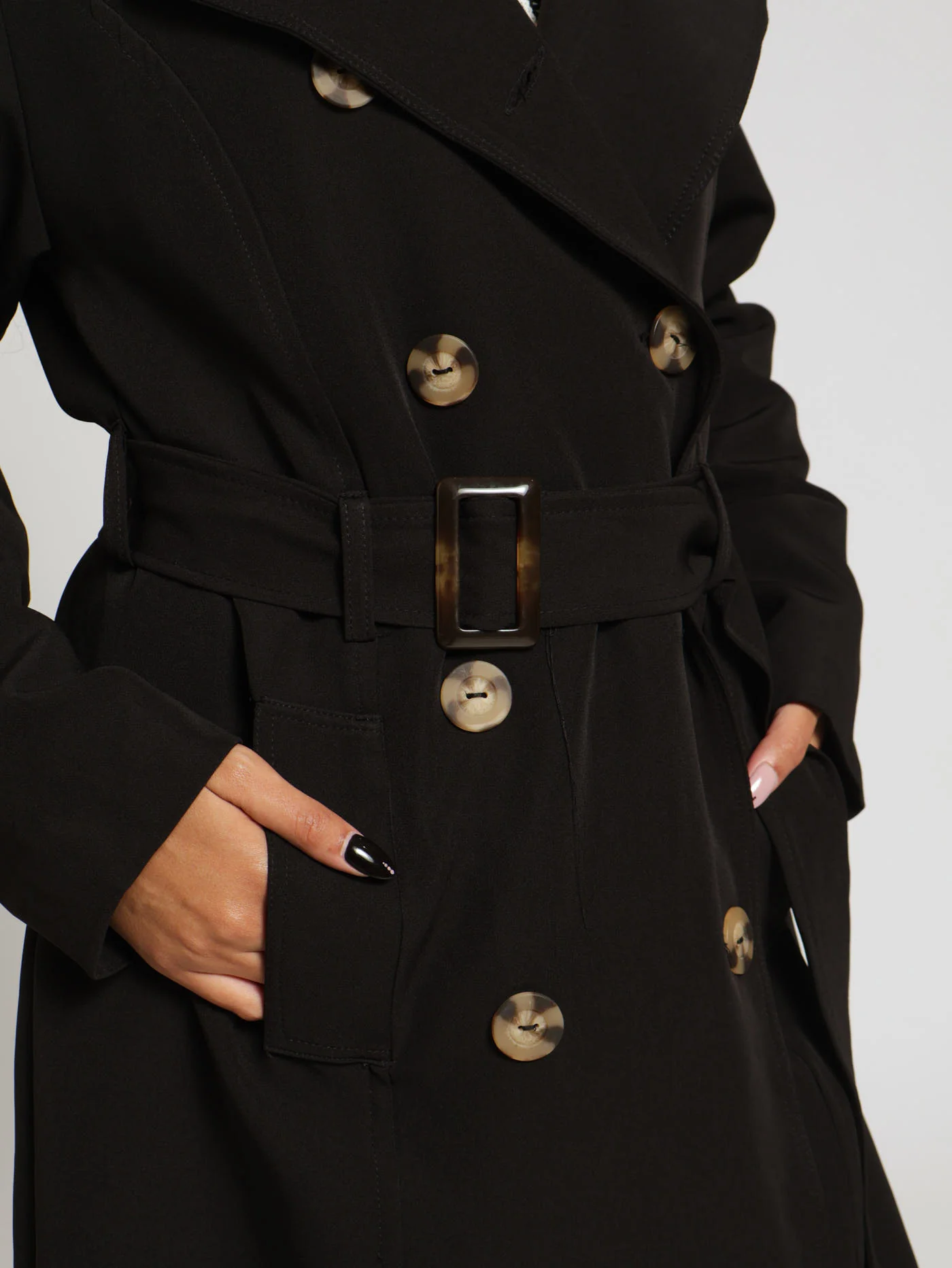 Belted Trench Coat - Black - Image 5