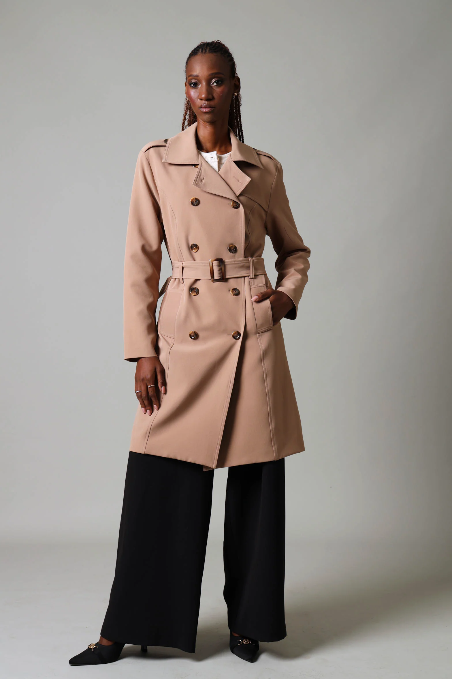 Belted Trench Coat - Camel - Image 4