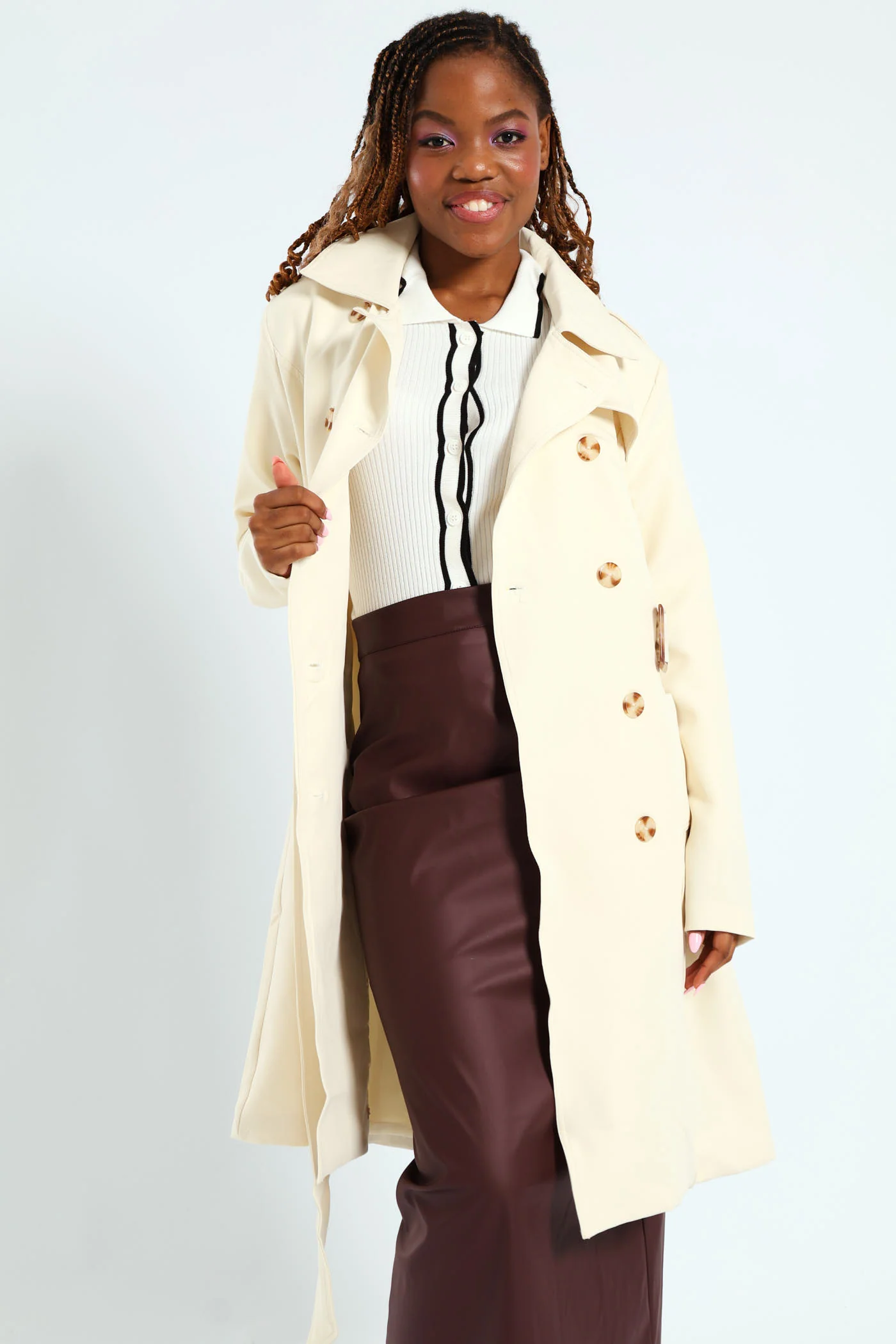 Belted Trench Coat - Cream - Image 3