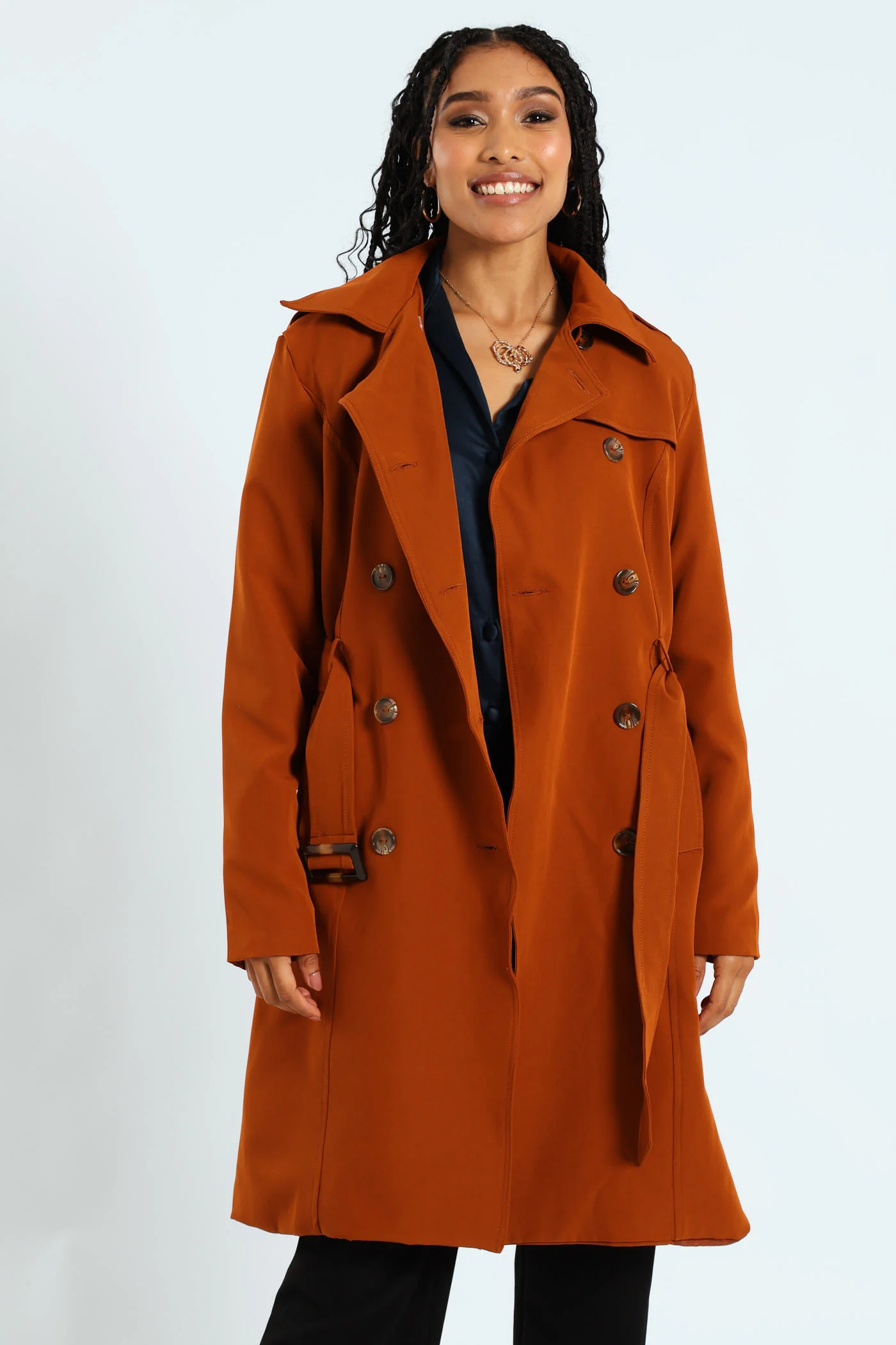 Belted Trench Coat - Rust - Image 7