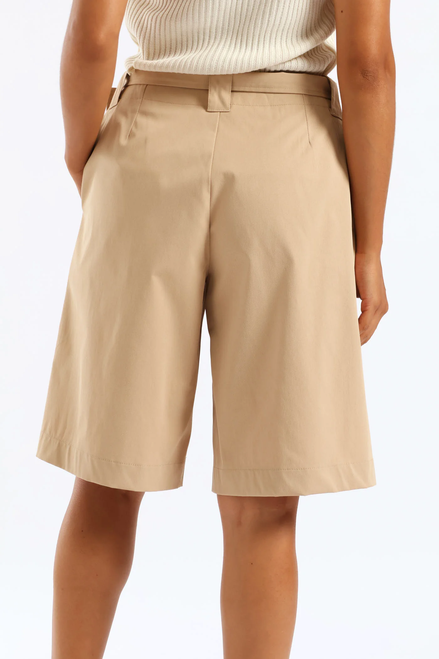 Belted Twill Bermuda Shorts - Stone - Image 4