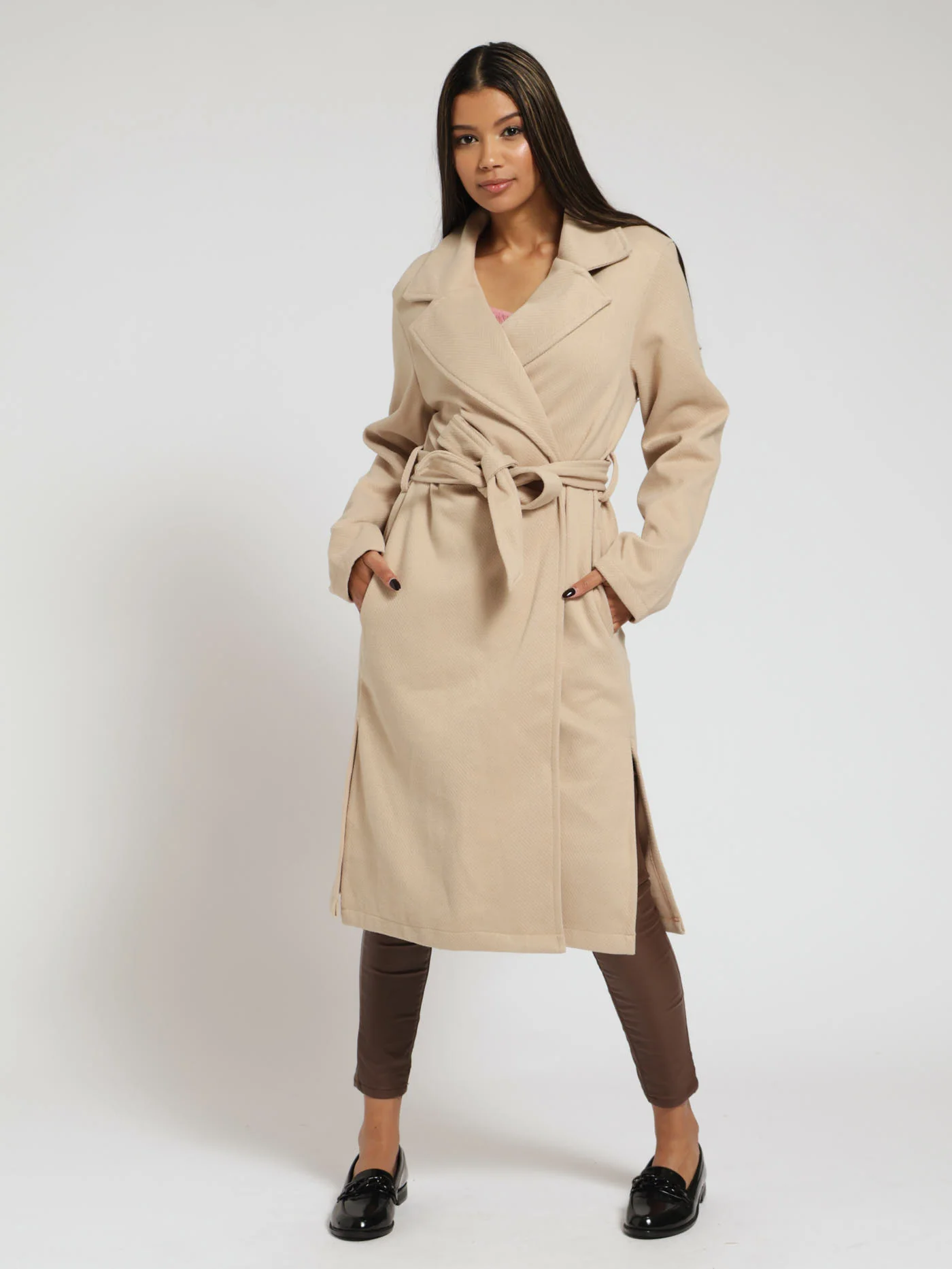 Belted Unlined Melton Coat - Camel