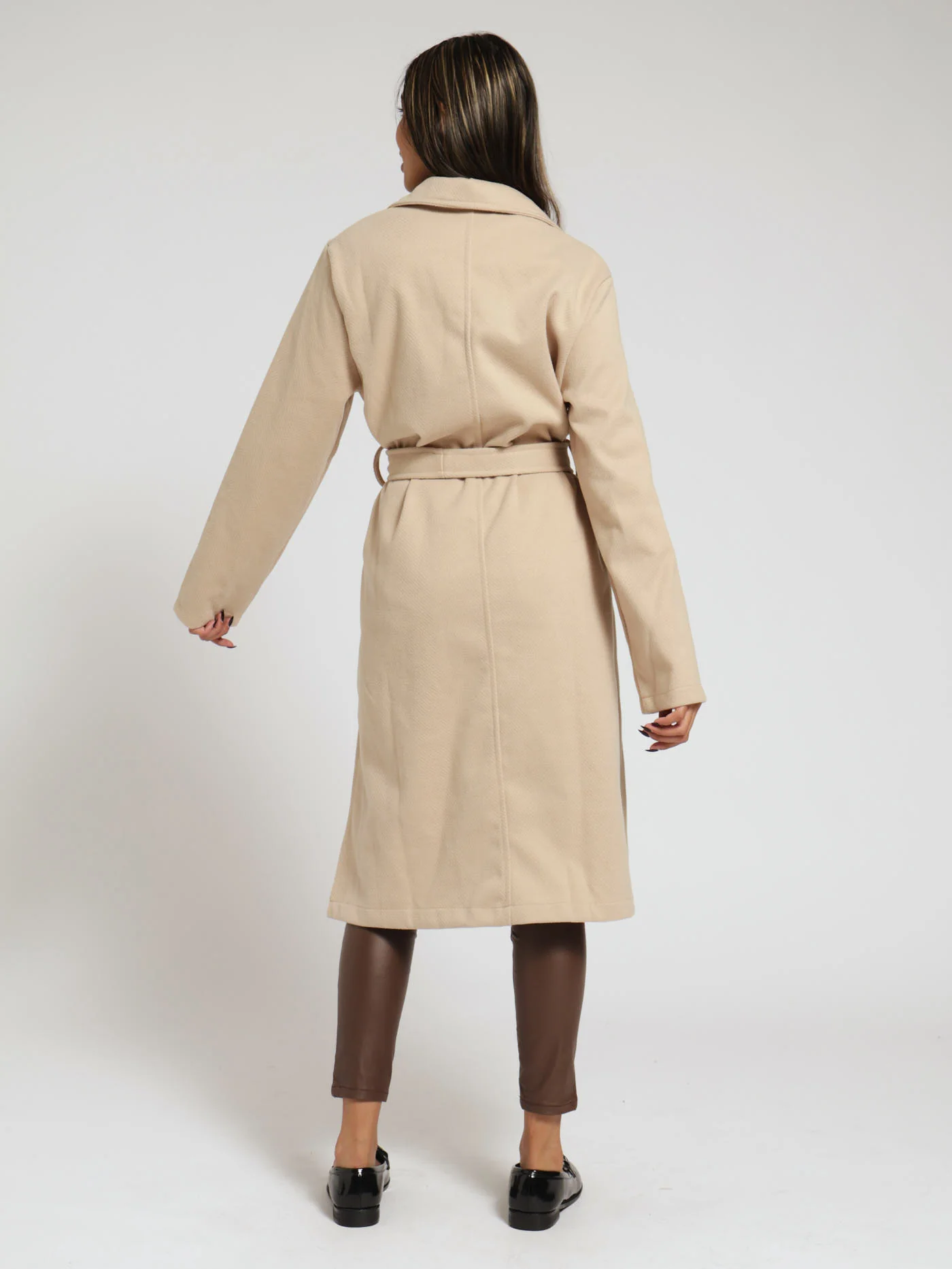Belted Unlined Melton Coat - Camel - Image 3
