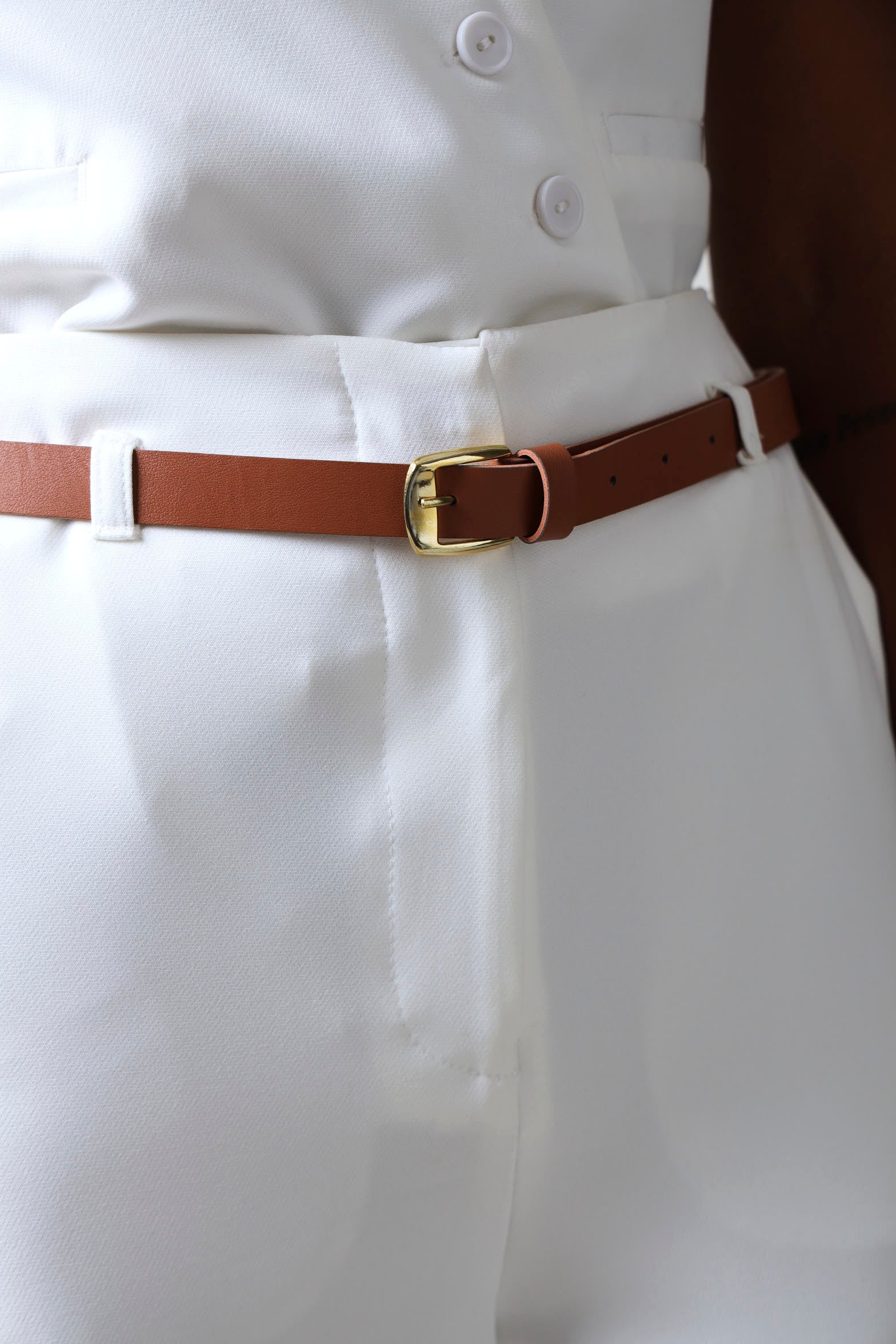 Belted Wide Leg Pants - White - Image 4