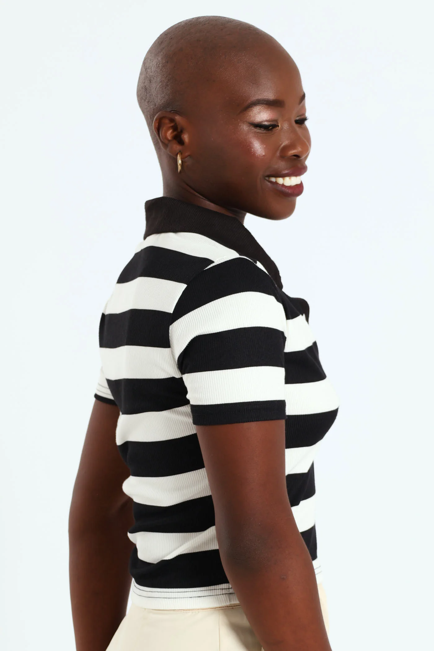Black Placket Stripe Golfer Tee - Black/White - Image 2
