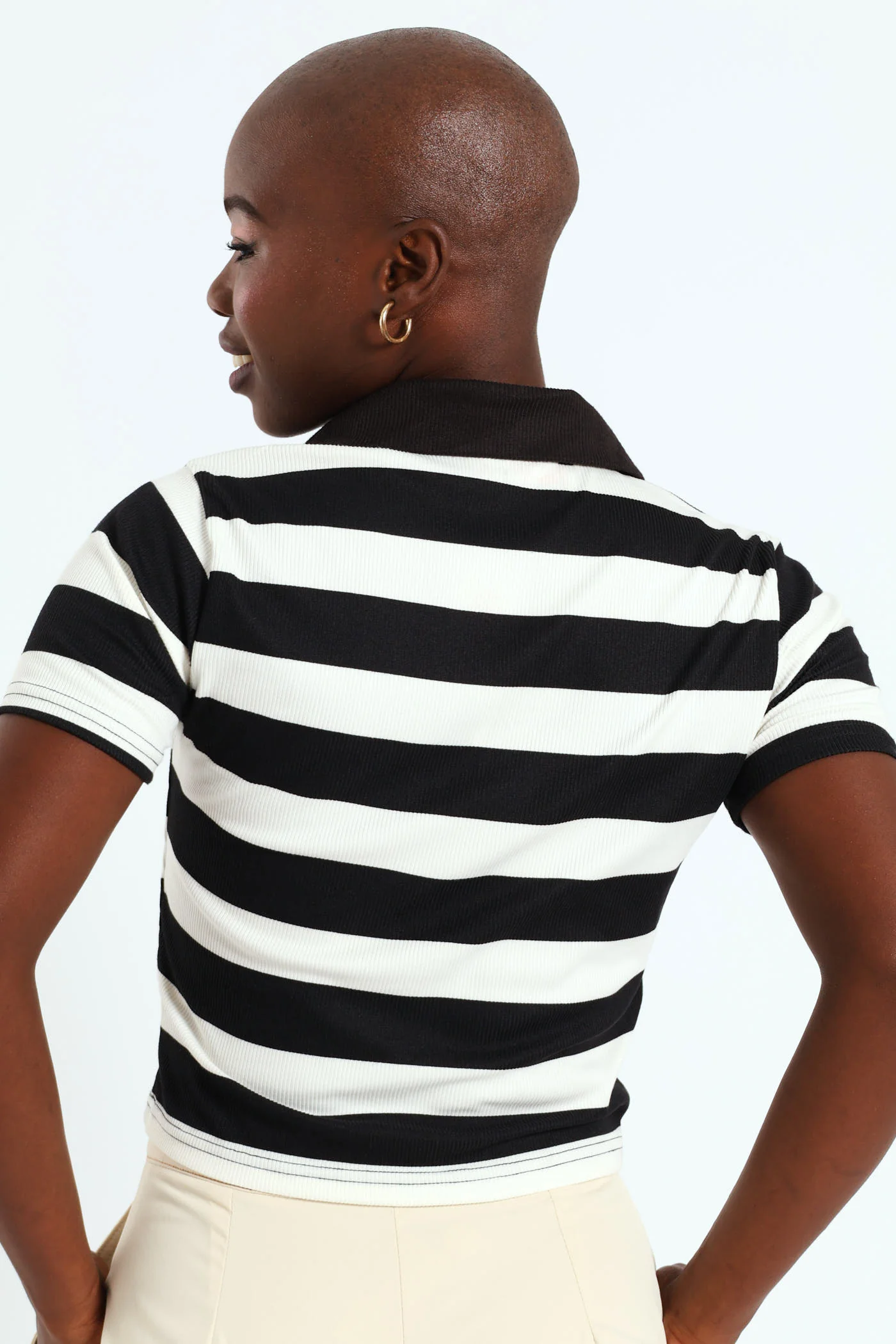 Black Placket Stripe Golfer Tee - Black/White - Image 3