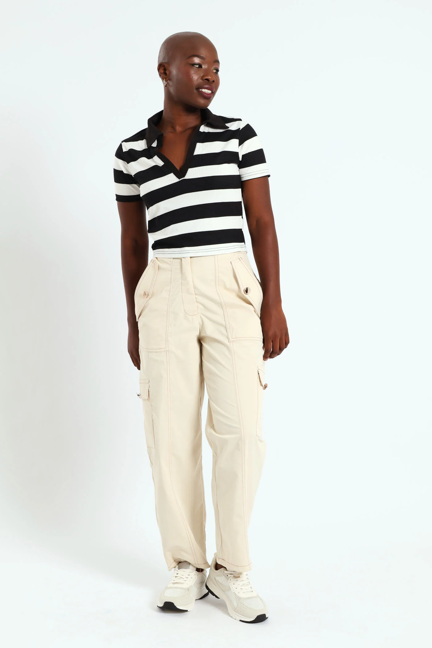 Black Placket Stripe Golfer Tee - Black/White - Image 4