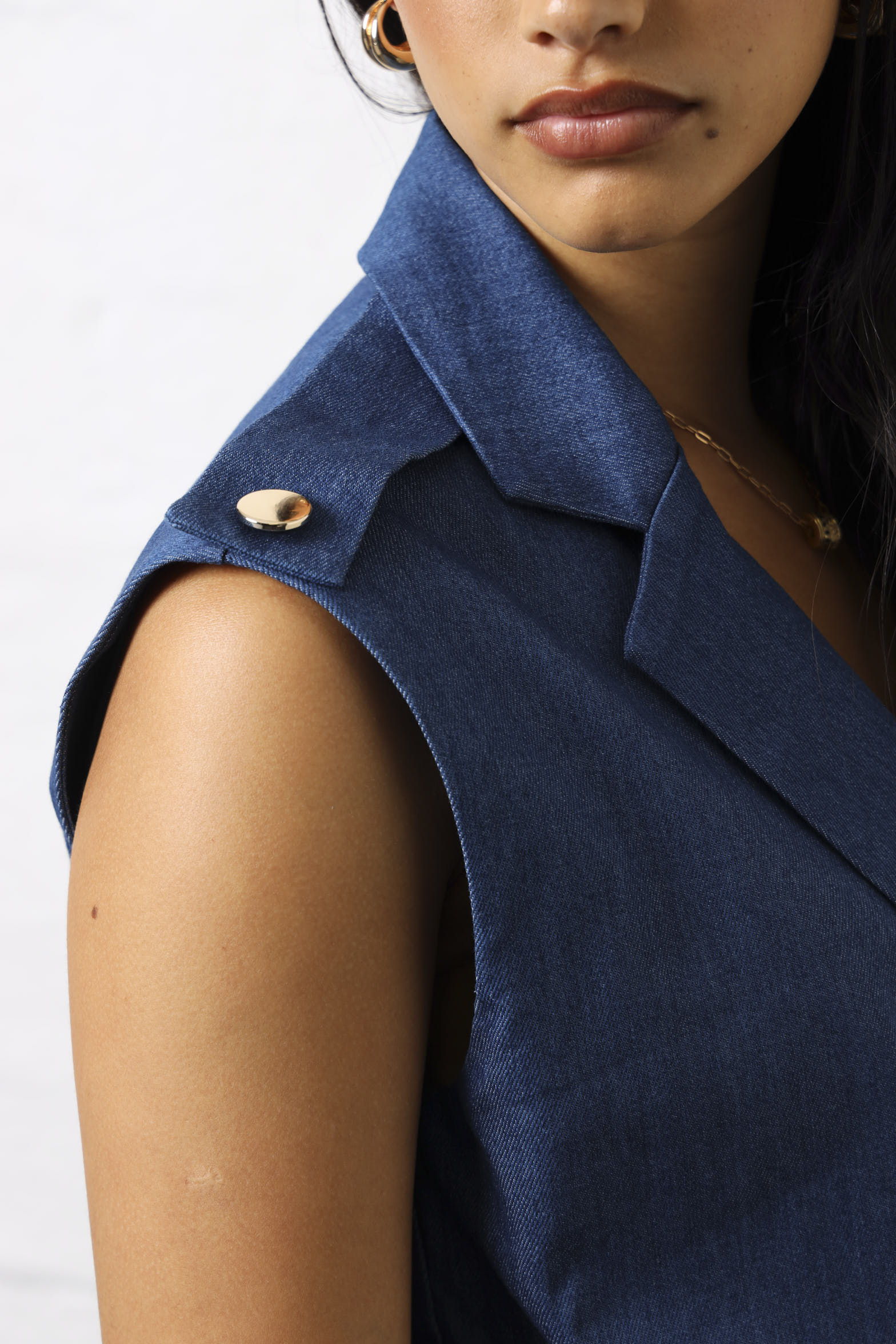 Blazer Look Chambray Top - Dark Wash - Image 4