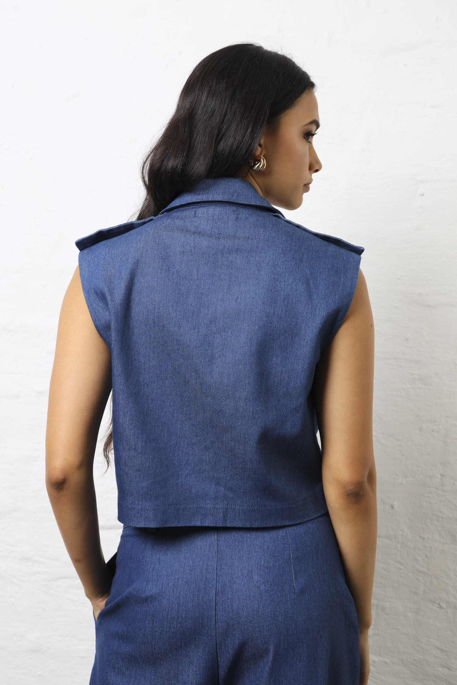 Blazer Look Chambray Top - Dark Wash - Image 5
