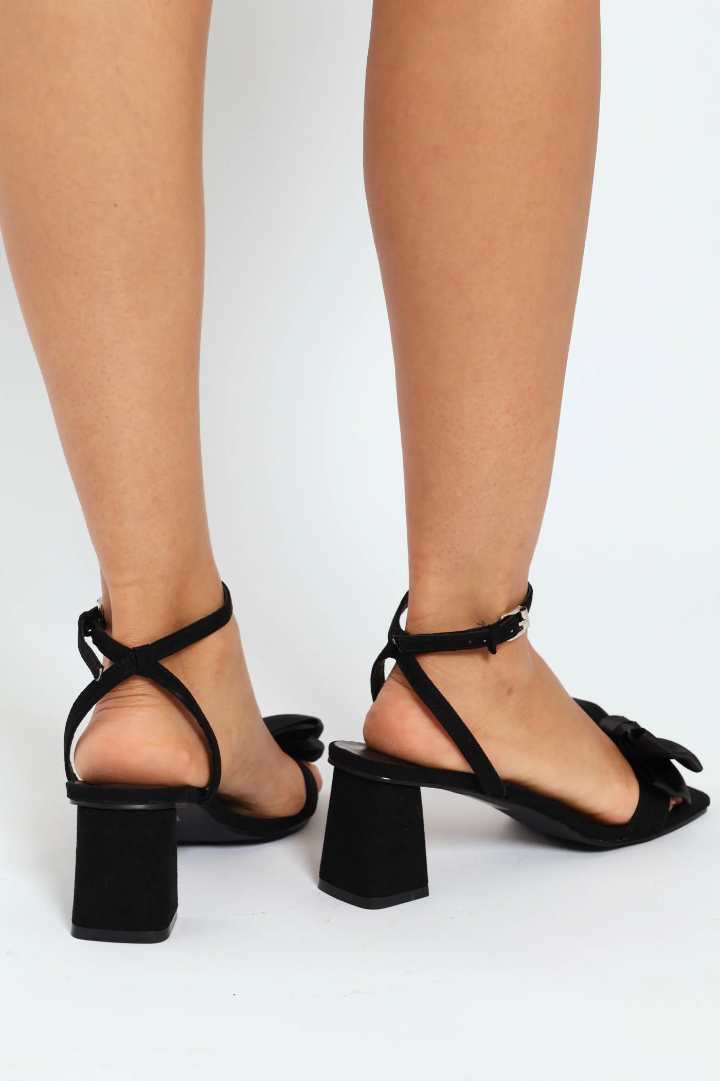 Block Bow Mule Heel With Ankle Buckle - Black - Image 4