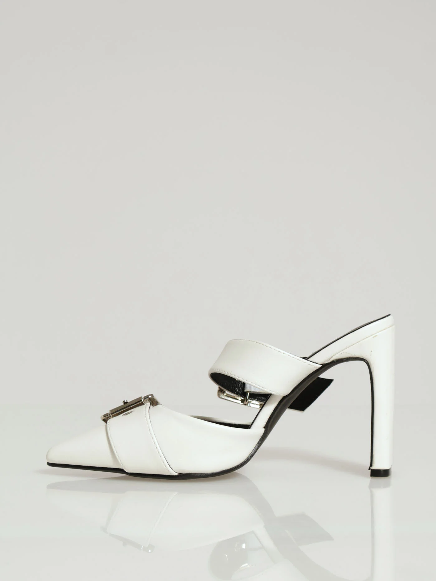 Block Court Heel With Chunky Buckle Detail - White - Image 2