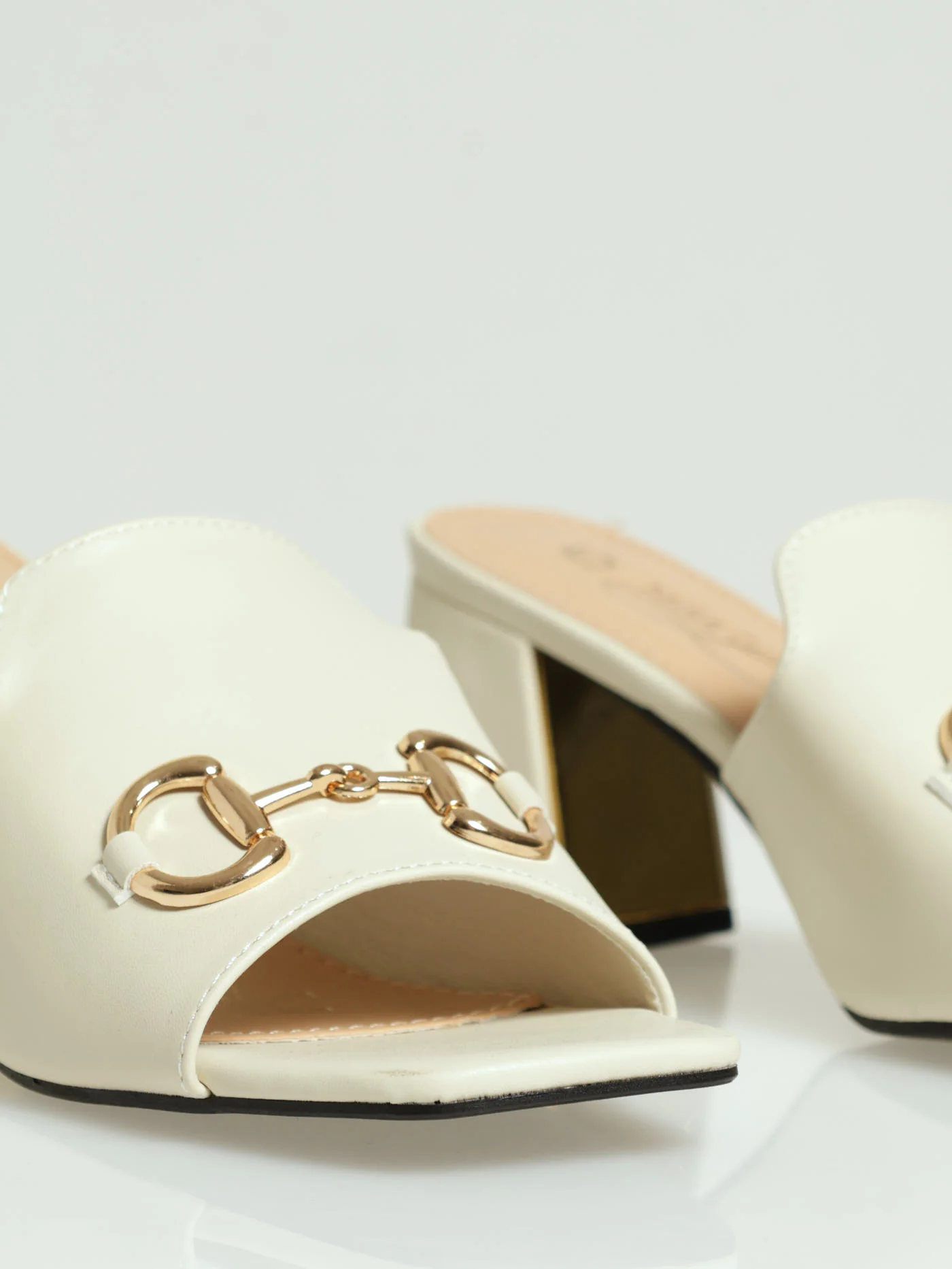 Block Square Toe Caged Mule Heel With Trim - Oatmeal - Image 2